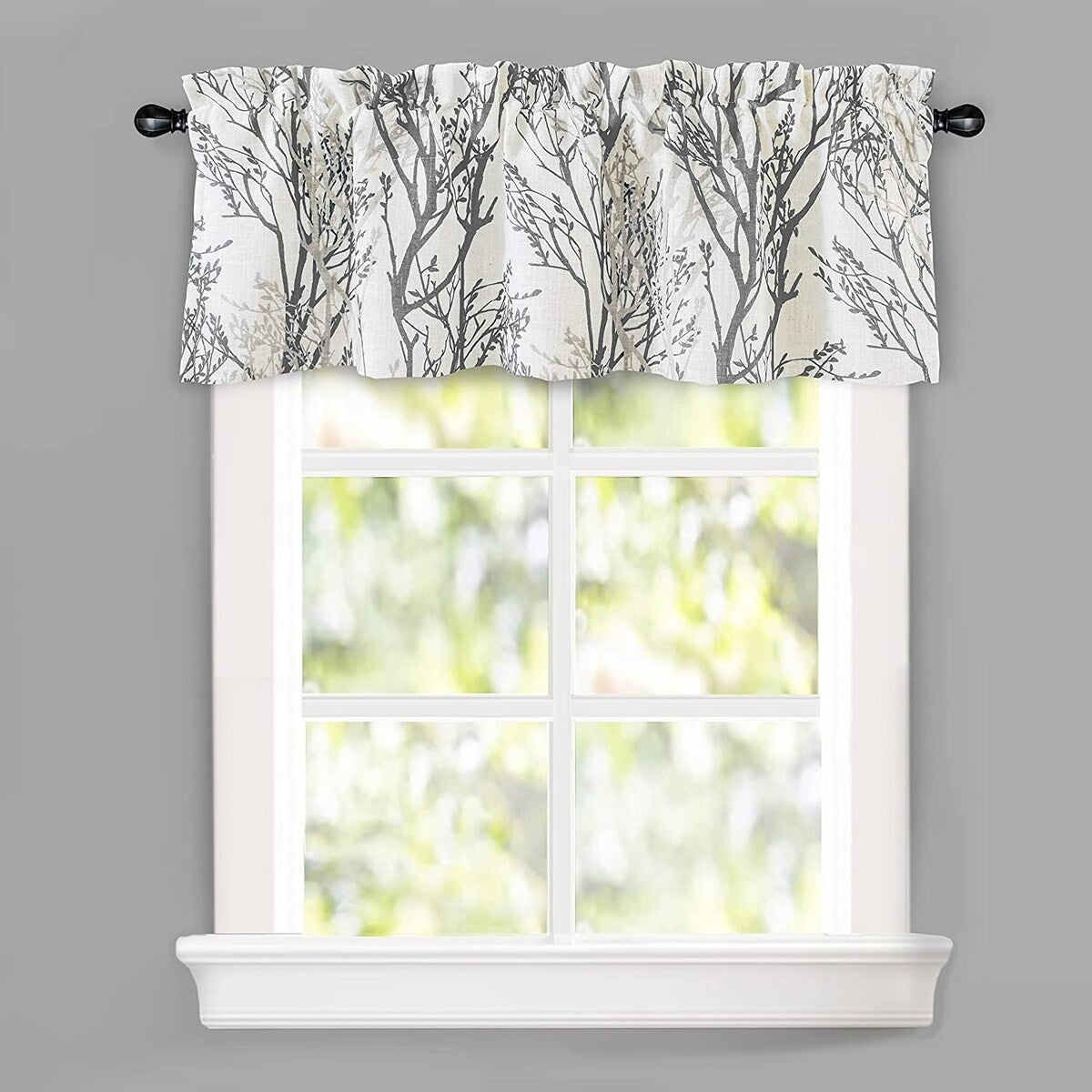 DriftAway Tree Branch Linen Blend Abstract Ink Printing Lined Window Curtain Valance