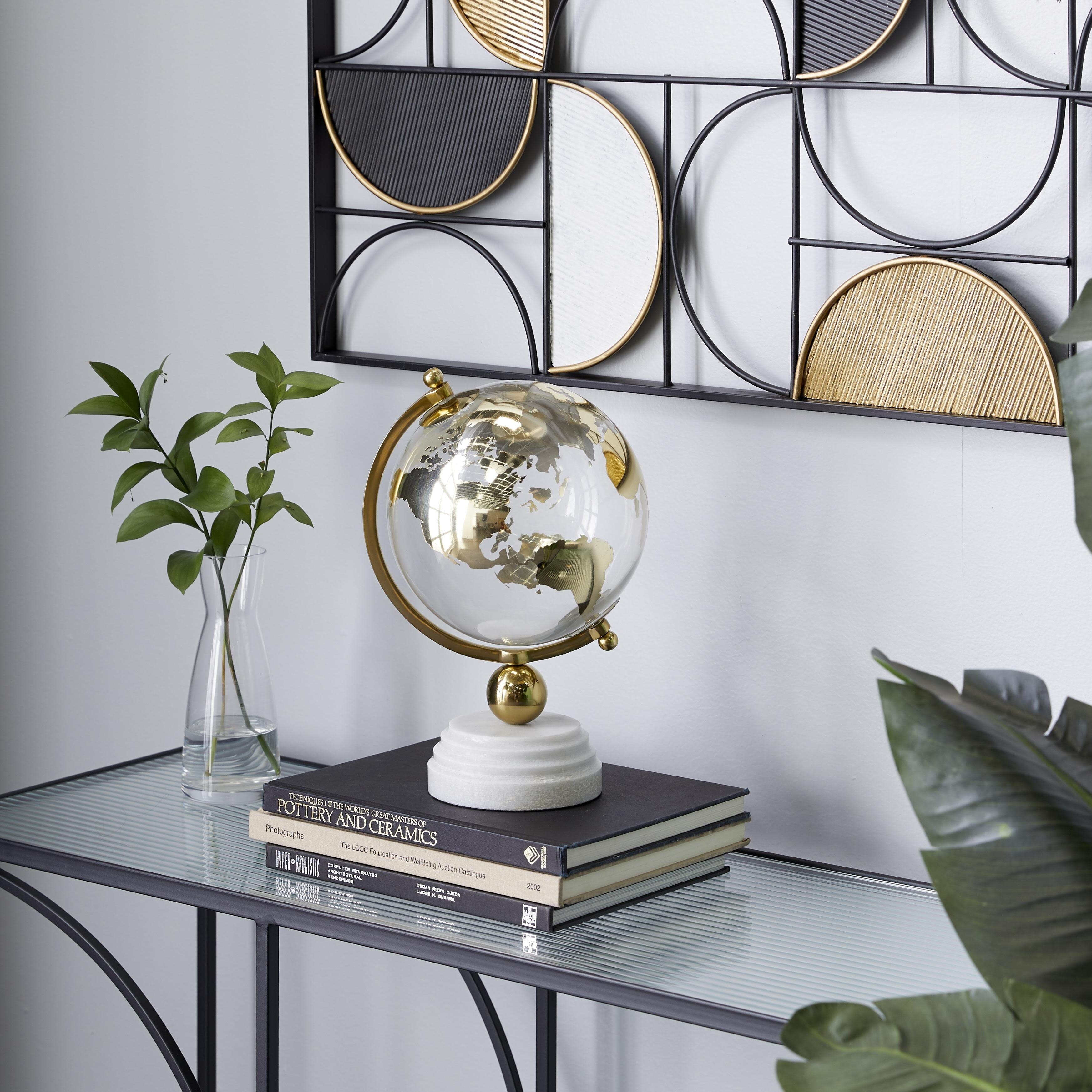 Marble Globe with Marble Base and Black, Tiered or White Base - Silver or Gold - Roche River Decor