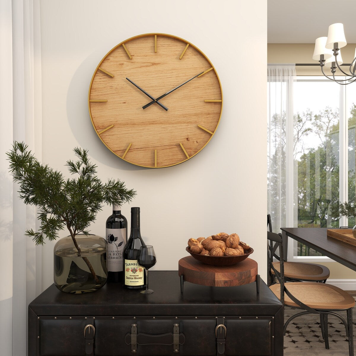 Wooden Decorative Wall Clock with Gold accents - Brown - Roche River Decor