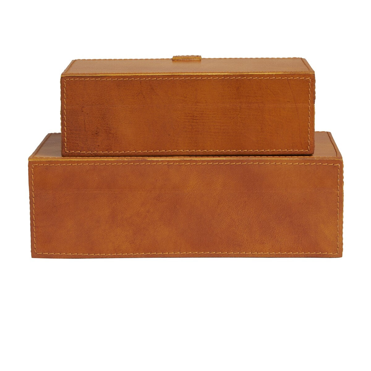 Leather Handmade Decorative Box with Hinged Lid - Set of 2 Gray, Brown or Dark Brown - Roche River Decor