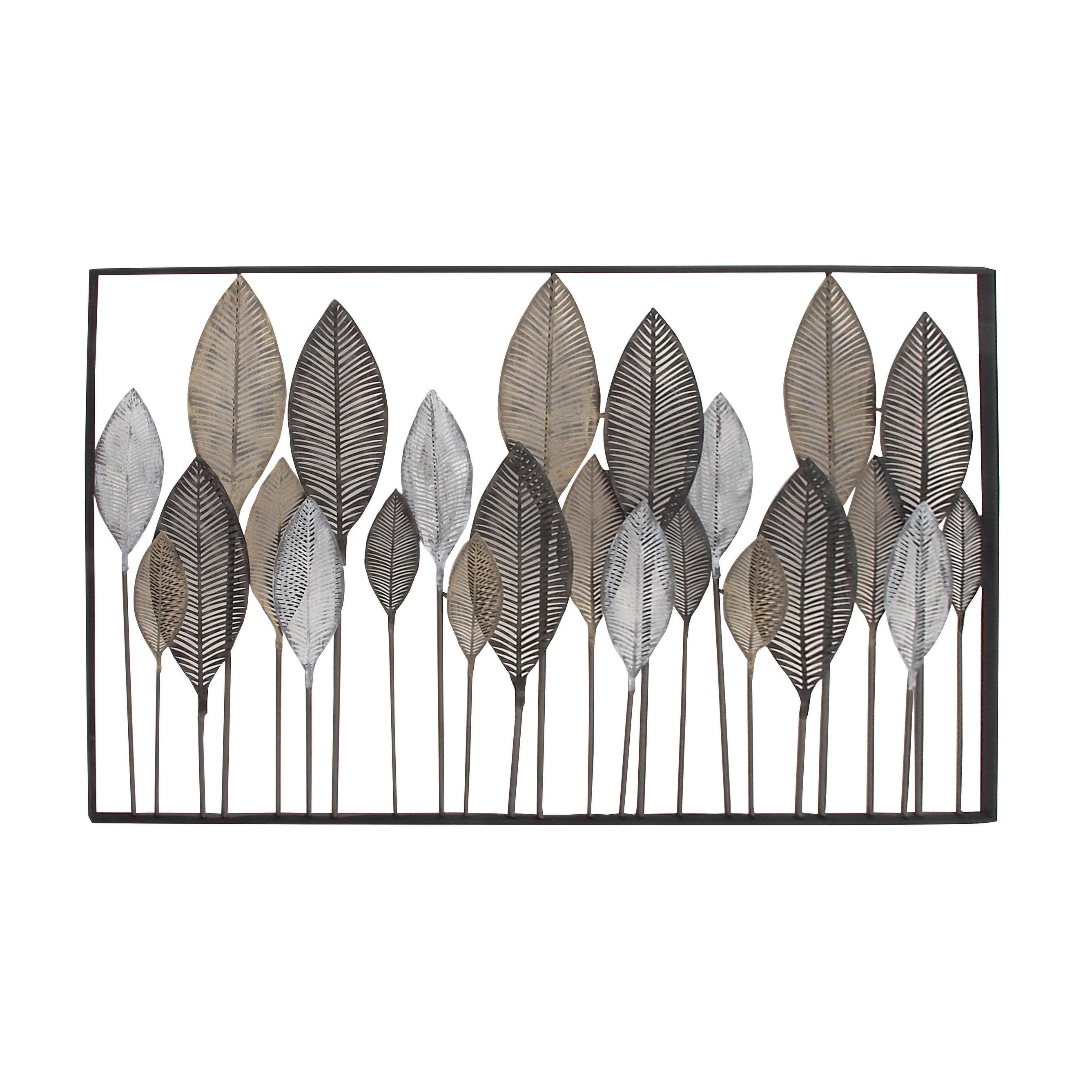 Metal Leaf Tall Cut-Out Home Wall Decor with Intricate Laser Cut Designs - Gray or Bronze - Roche River Decor