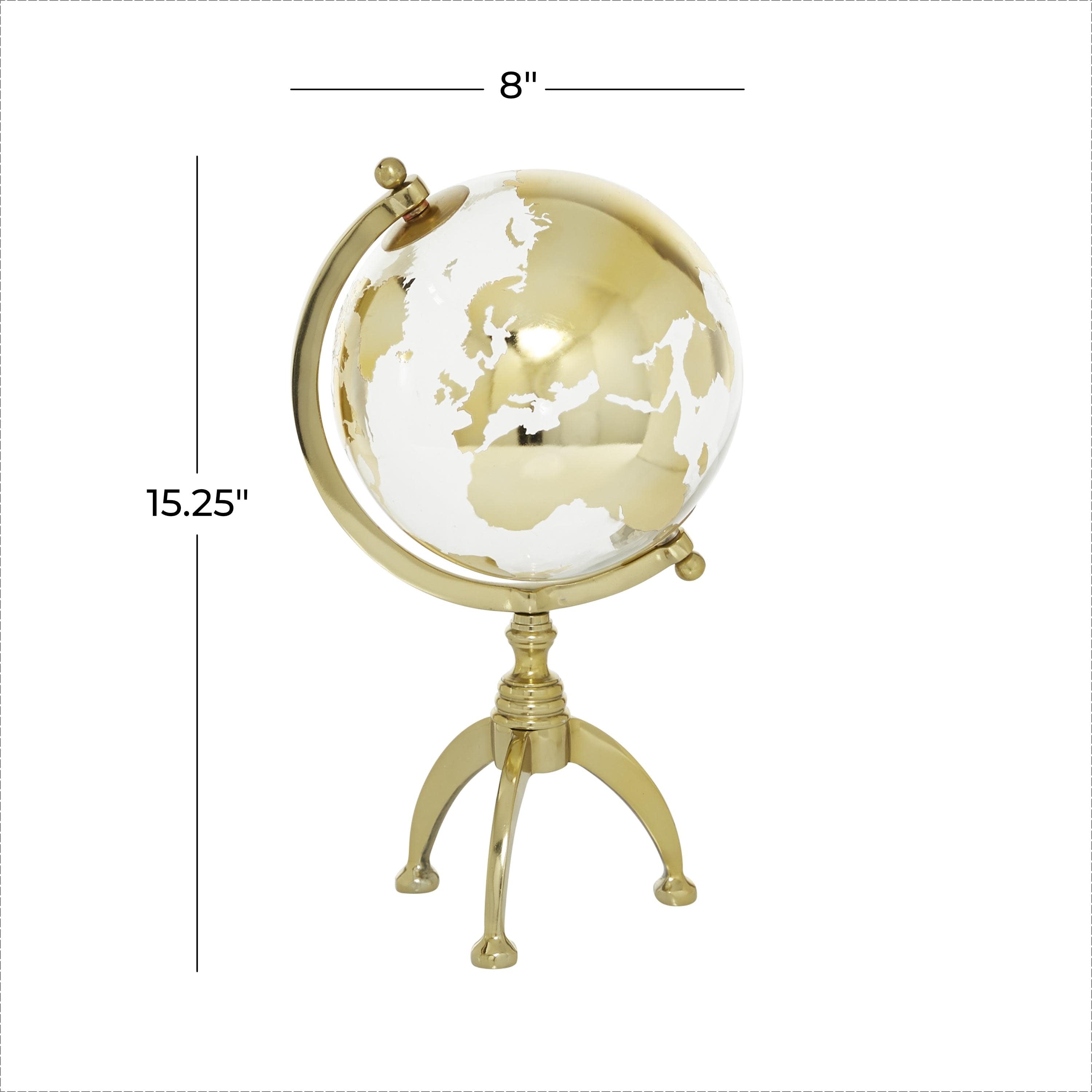 Aluminum Metal Globe with Tripod Base - Silver or Gold - Roche River Decor