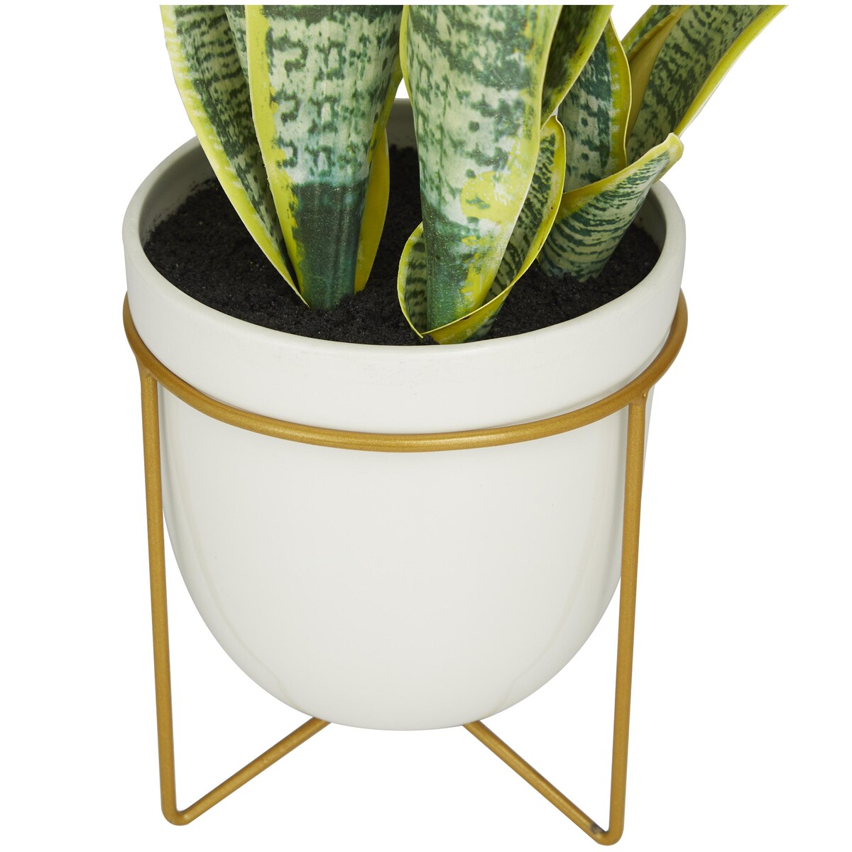 Faux Foliage Artificial Plant with Realistic Leaves and White Porcelain Pot and Gold Stand - Green - The Novogratz