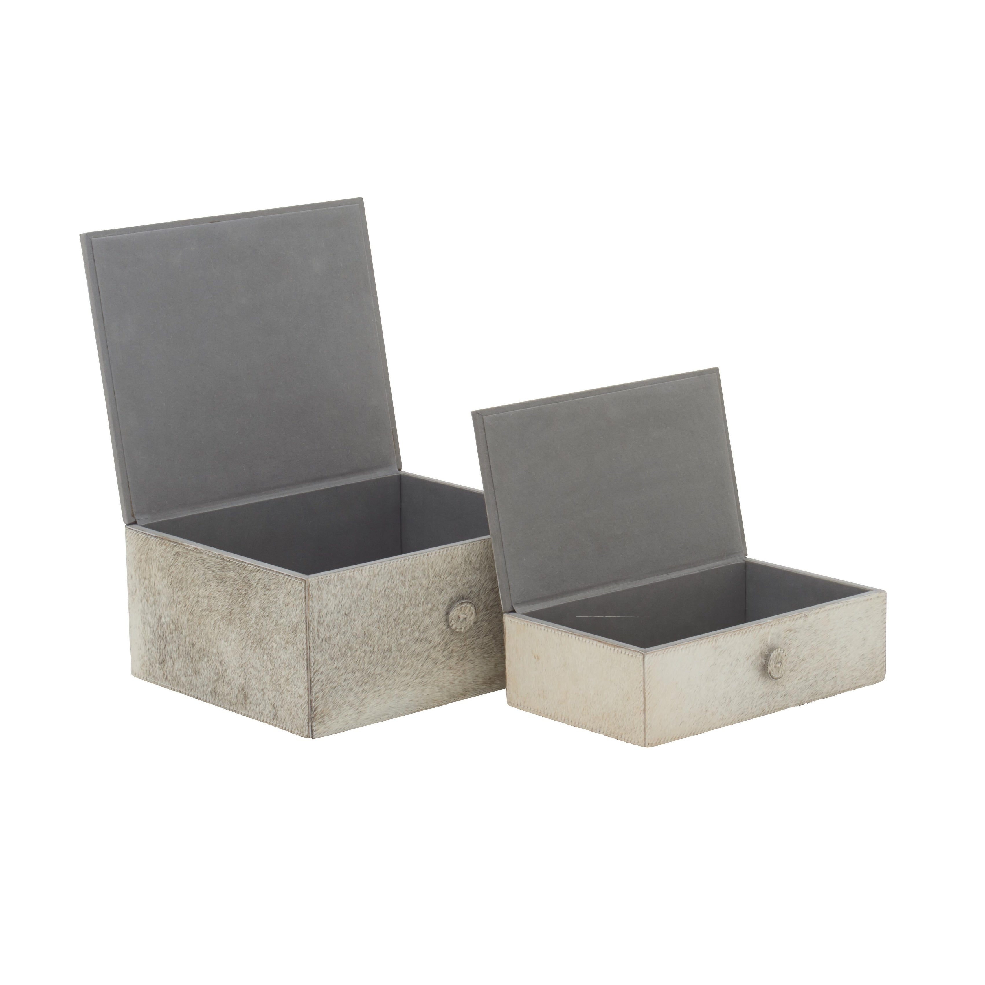 Leather Handmade Decorative Box with Hinged Lid - Set of 2 Gray, Brown or Dark Brown - Roche River Decor