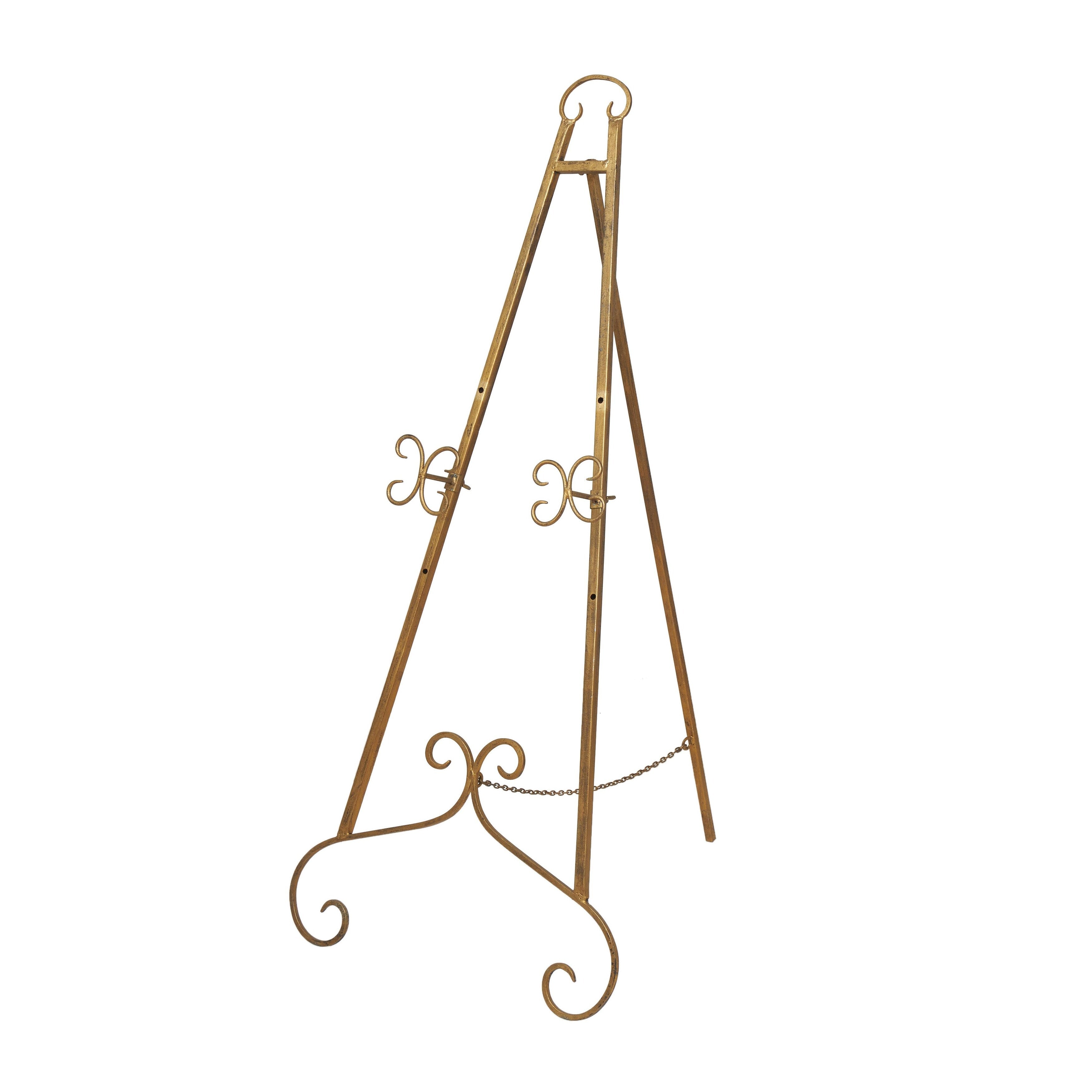 Metal Scroll Large Adjustable 3 Tier Display Easel with Chain Support - Gold, Gray or Silver - Roche River Decor