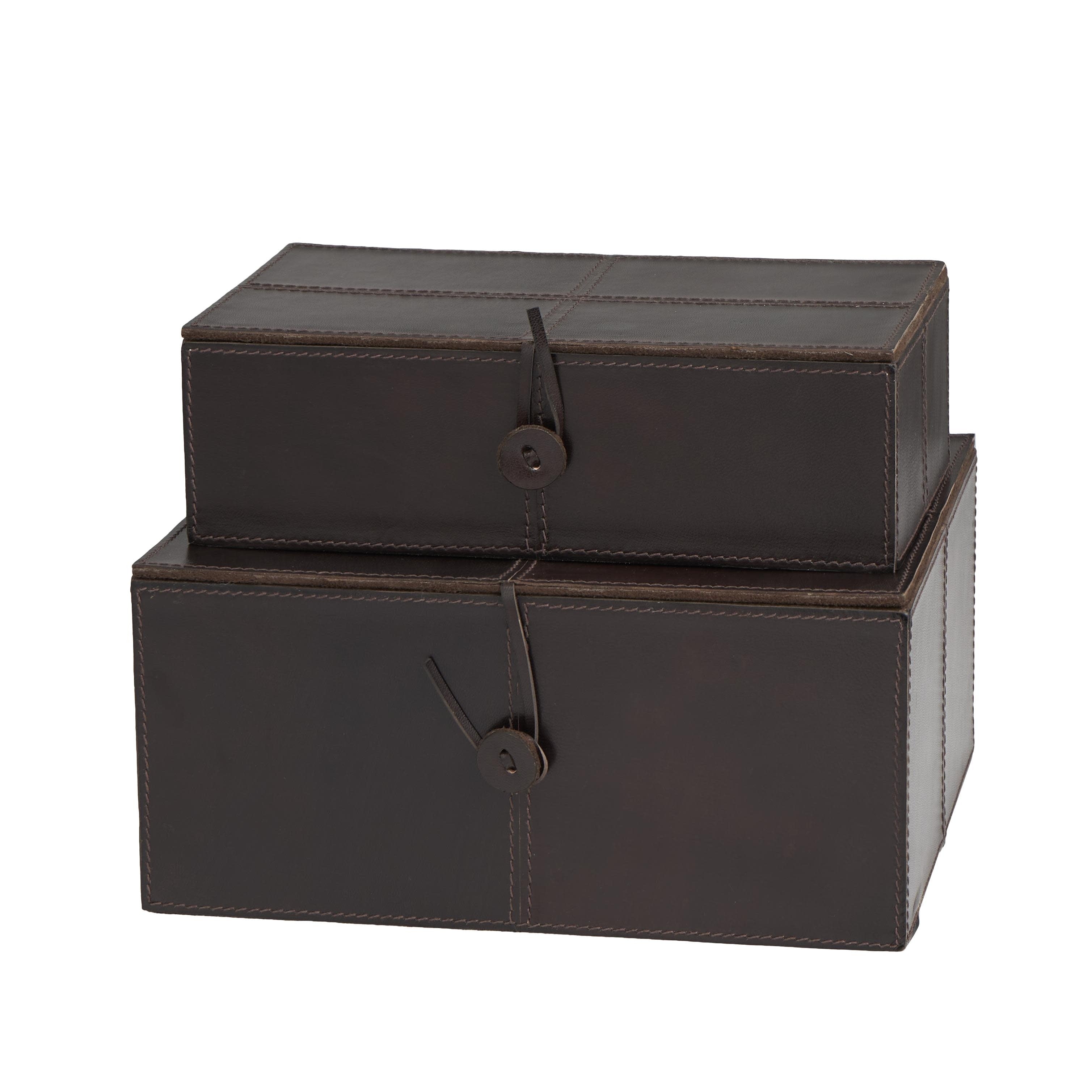 Leather Handmade Decorative Box with Hinged Lid - Set of 2 Gray, Brown or Dark Brown - Roche River Decor