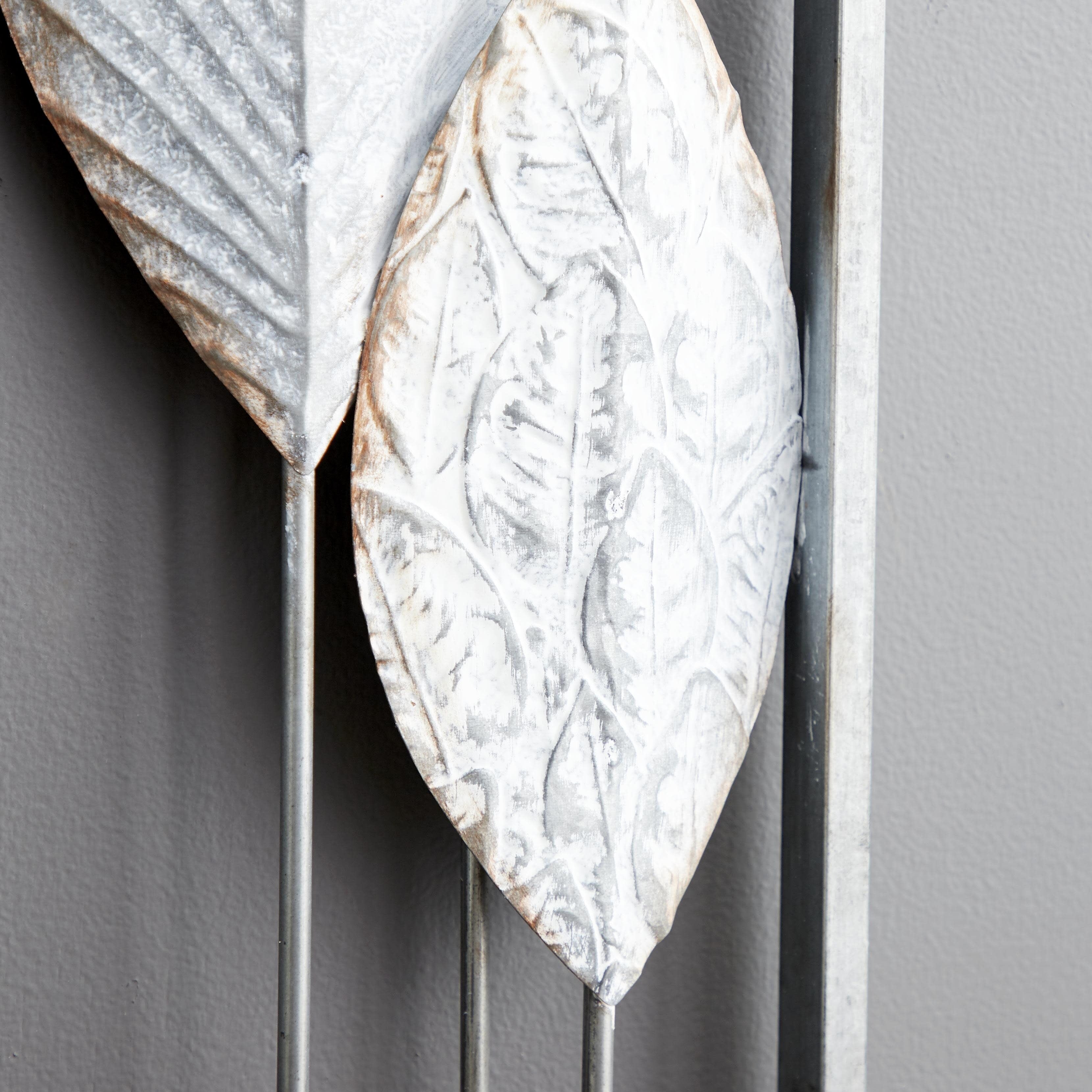 Metal Leaf Tall Cut-Out Home Wall Decor with Intricate Laser Cut Designs - Gray or Bronze - Roche River Decor