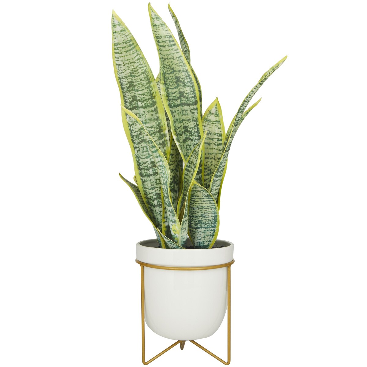 Faux Foliage Artificial Plant with Realistic Leaves and White Porcelain Pot and Gold Stand - Green - The Novogratz