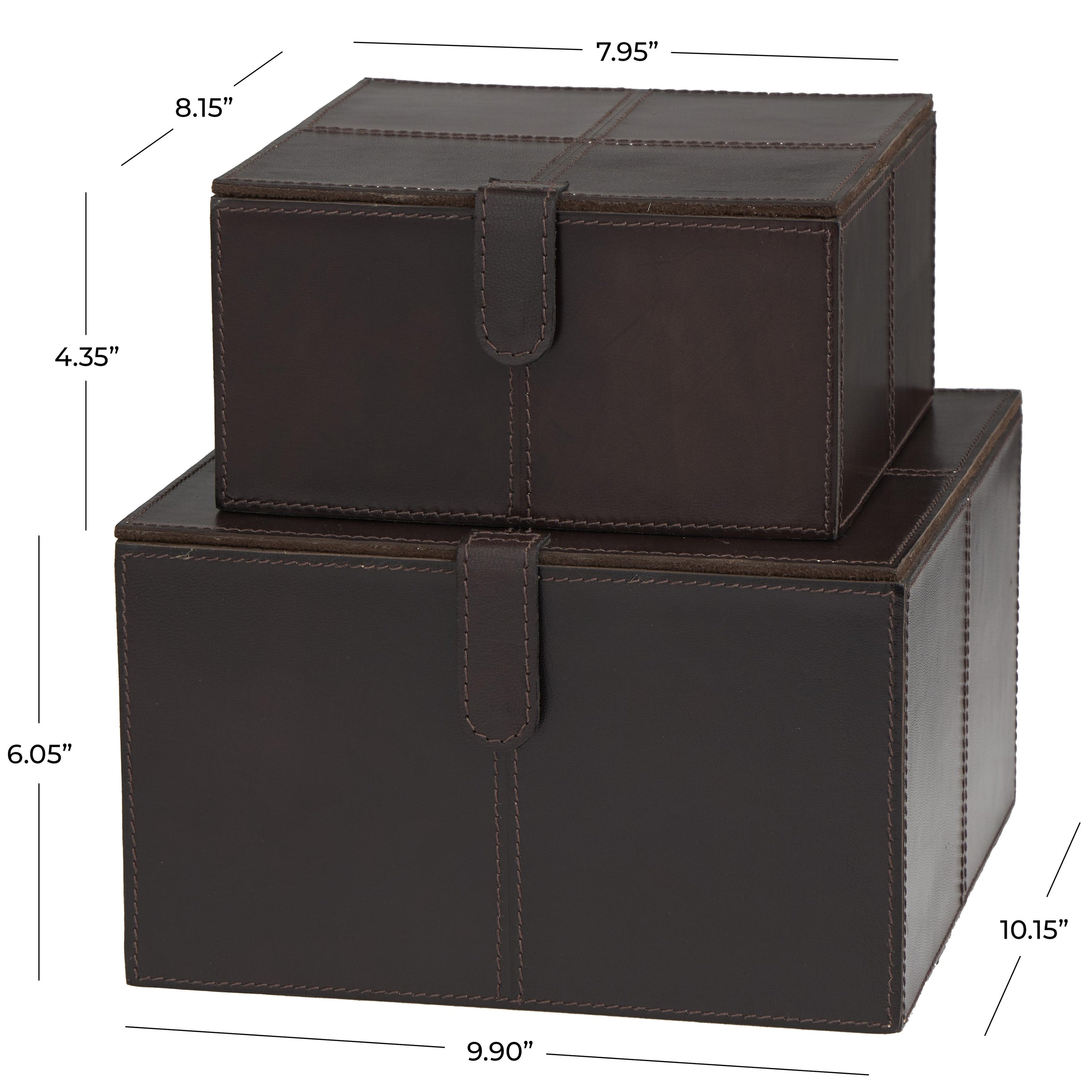 Leather Handmade Decorative Box with Hinged Lid - Set of 2 Gray, Brown or Dark Brown - Roche River Decor