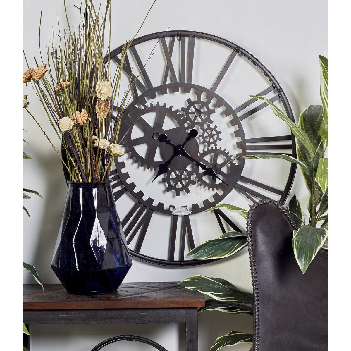 Metal Gear Decorative Wall Clock - Black - Roche River Decor