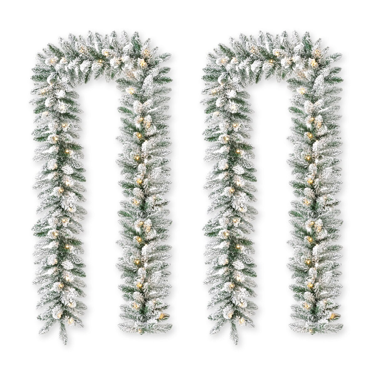 Glitzhome 2pk 6ft Pre-Lit Pinecones or Snow Flocked Christmas Garland, with Warm White LED Lights and Timer