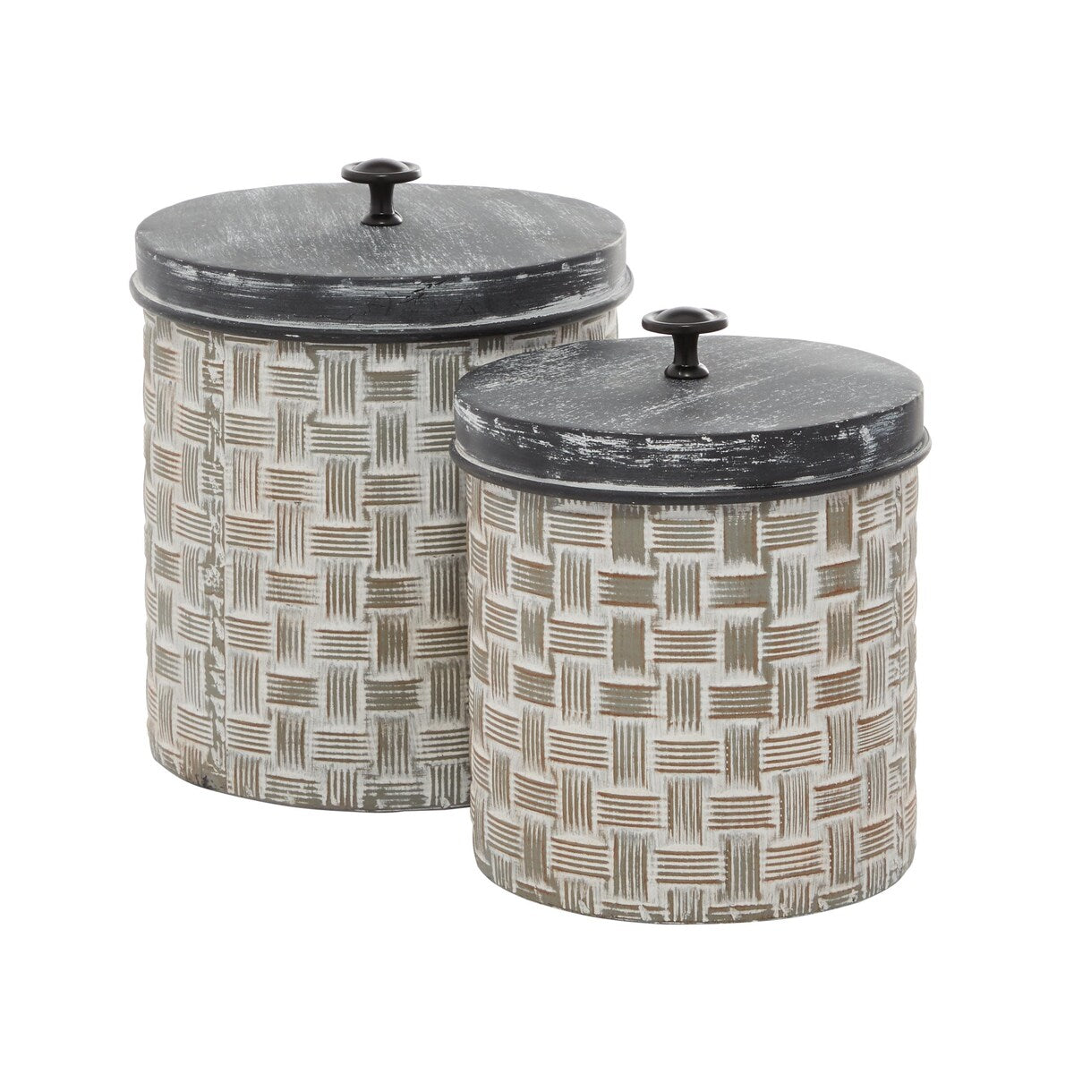 Metal Living Room Decorative Jars with Weave Inspired Pattern - Set of 2 Brown - Roche River Decor