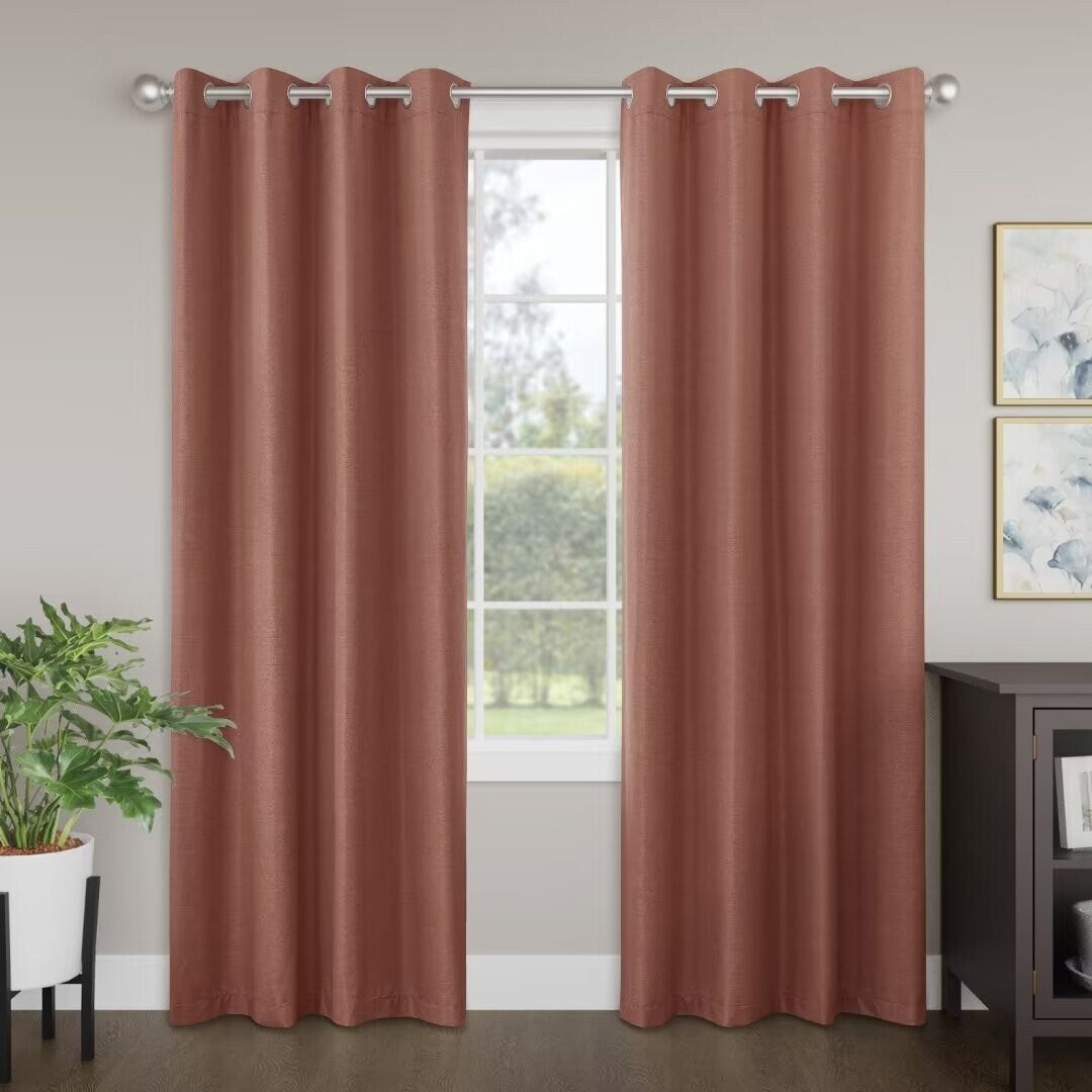 Blackout Brushed Textured Grommet Curtain Pair(2 Panels)