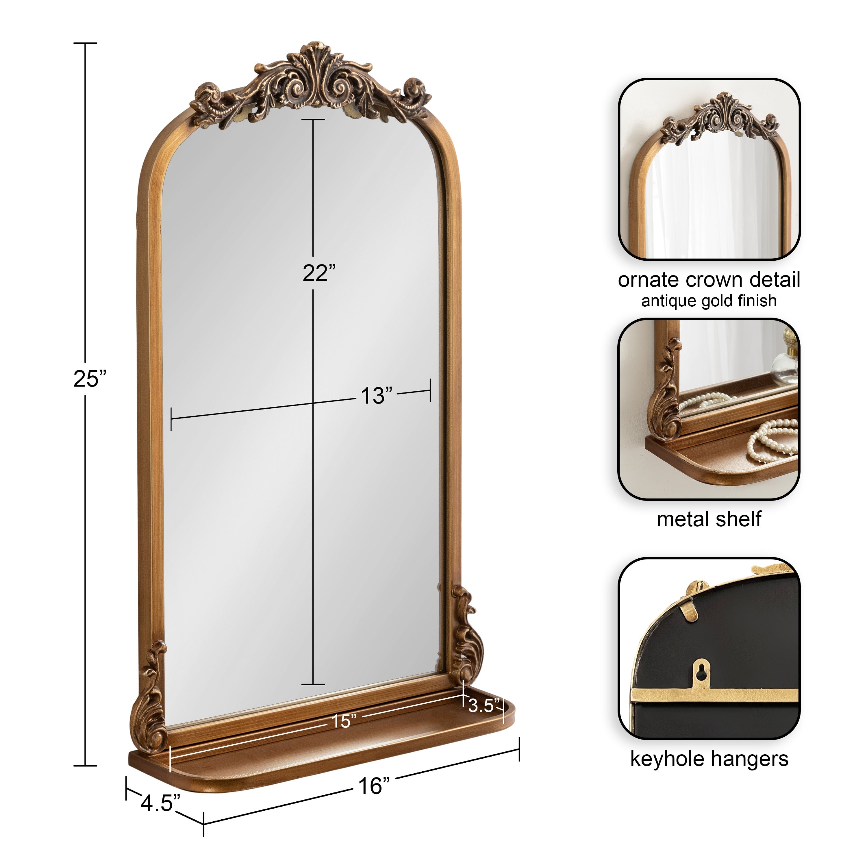 Kate and Laurel Arendahl Traditional Arch Mirror with Shelf