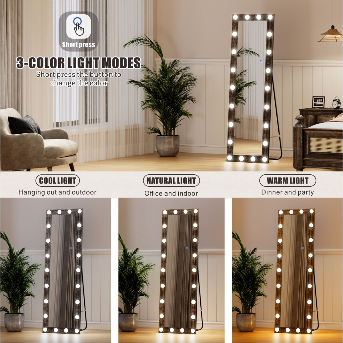 Mirror Full Length With Led Bulbs Lights