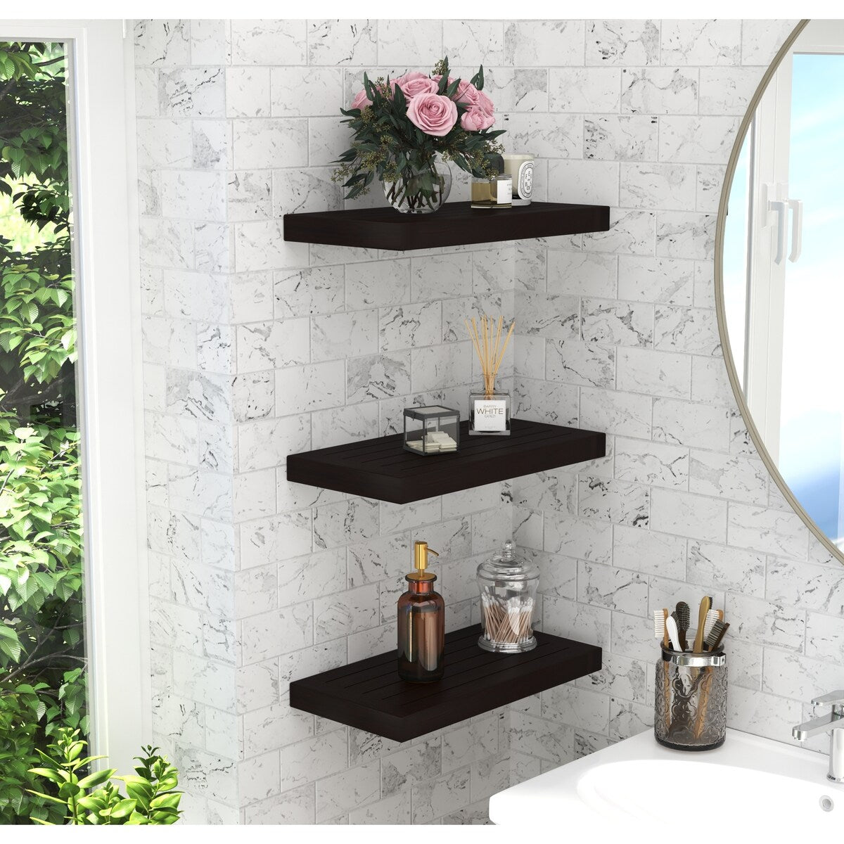 Moa Floating Teak Wall Shelf