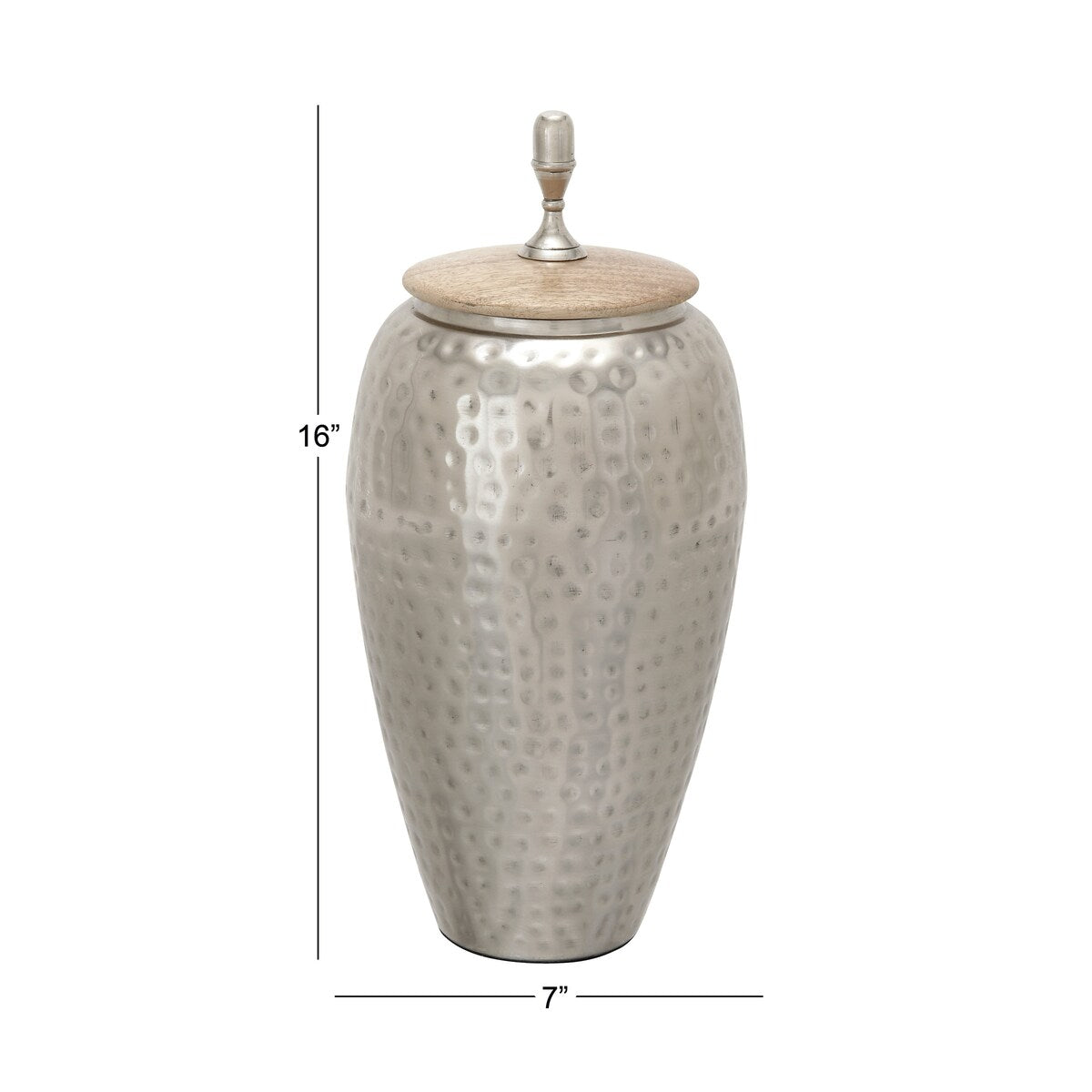 Metal Hammered Living Room Decorative Jars with Wood Lid - Silver - Roche River Decor