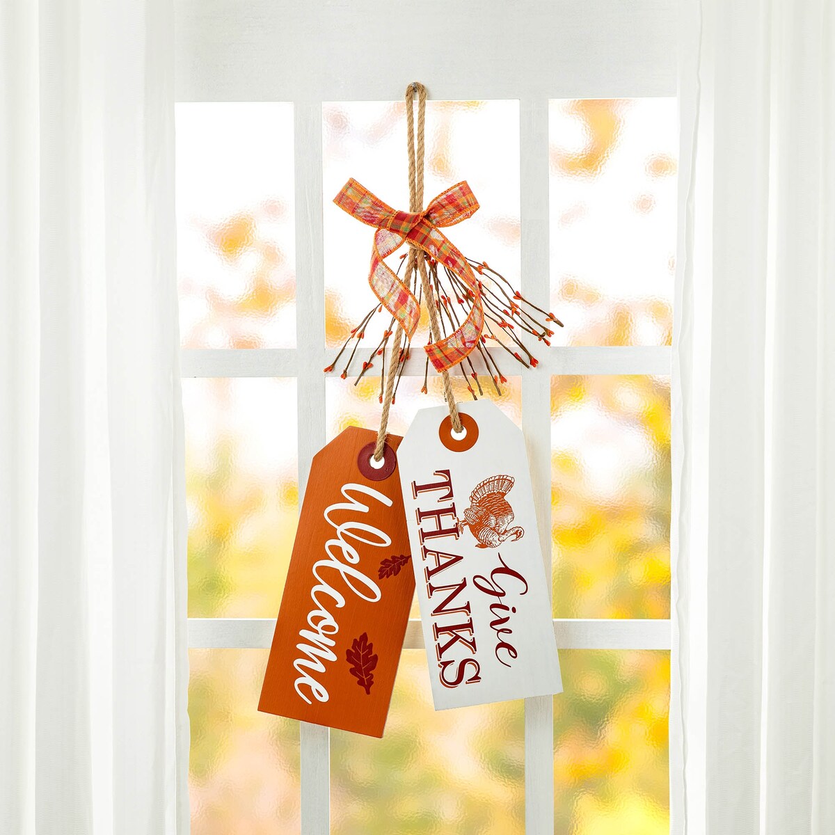 Glitzhome 24H Hello Fall or Give Thanks Welcome Fall Wooden Door Hanger Thanksgiving Decor