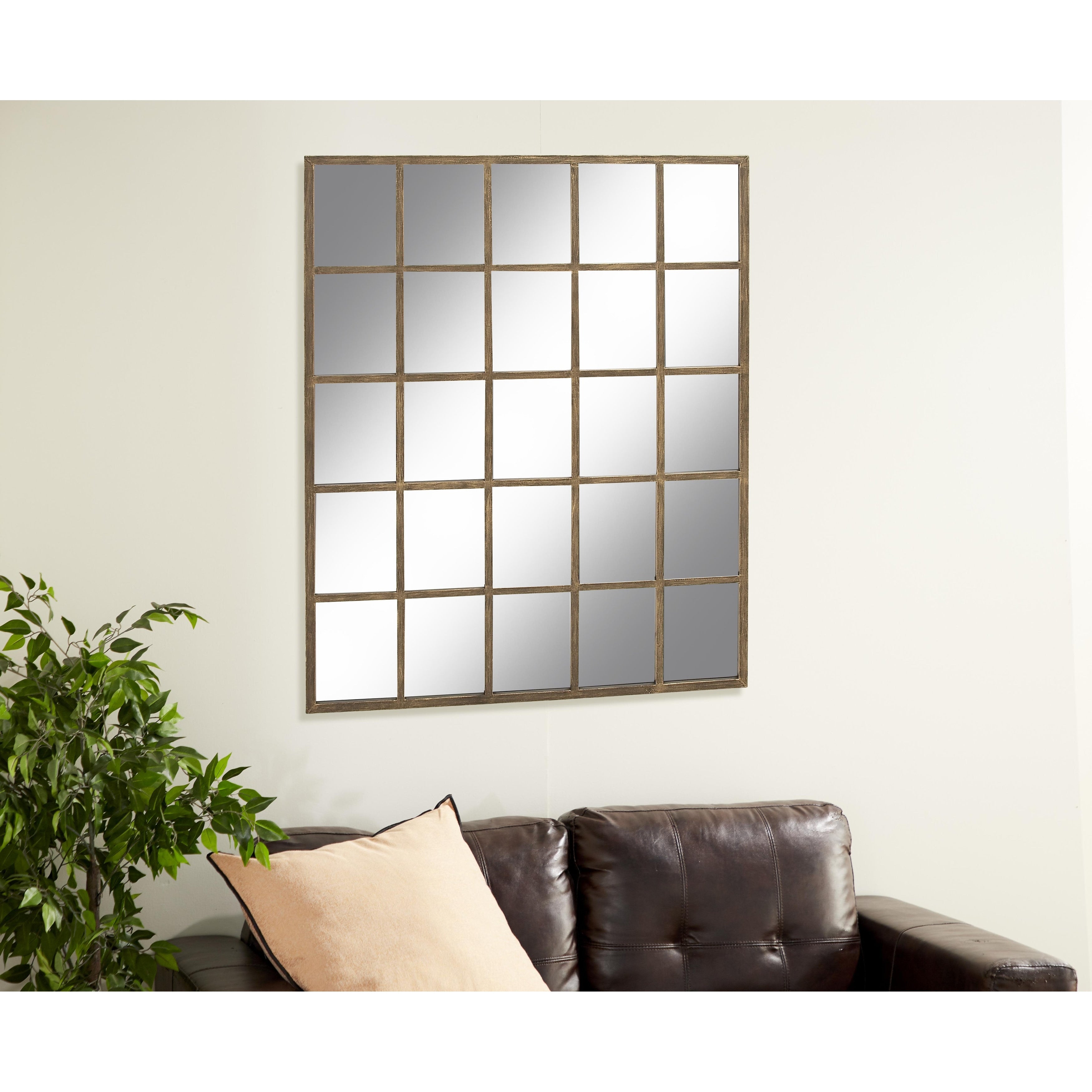 Metal Window Pane Inspired Grid Room Wall Mirror - Copper, Brown, Black - Roche River Decor