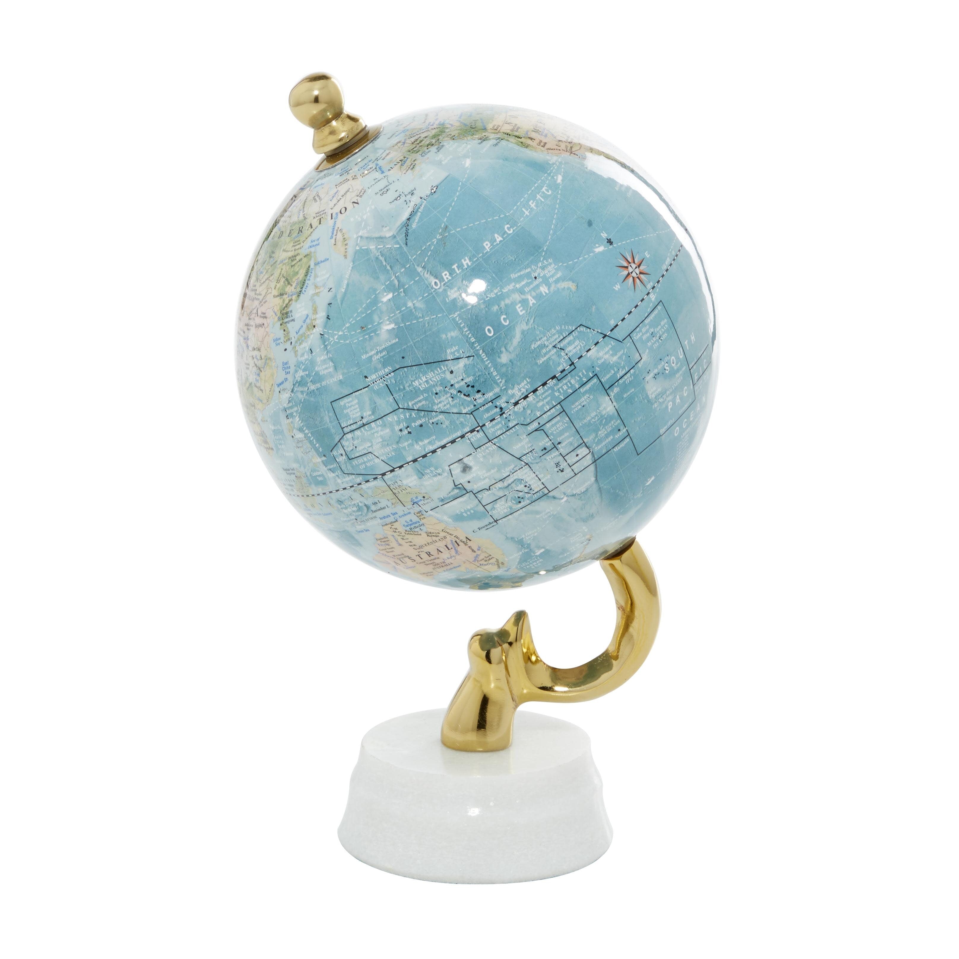 Aluminum Metal Globe with Marble Base - Blue or Gold - Roche River Decor