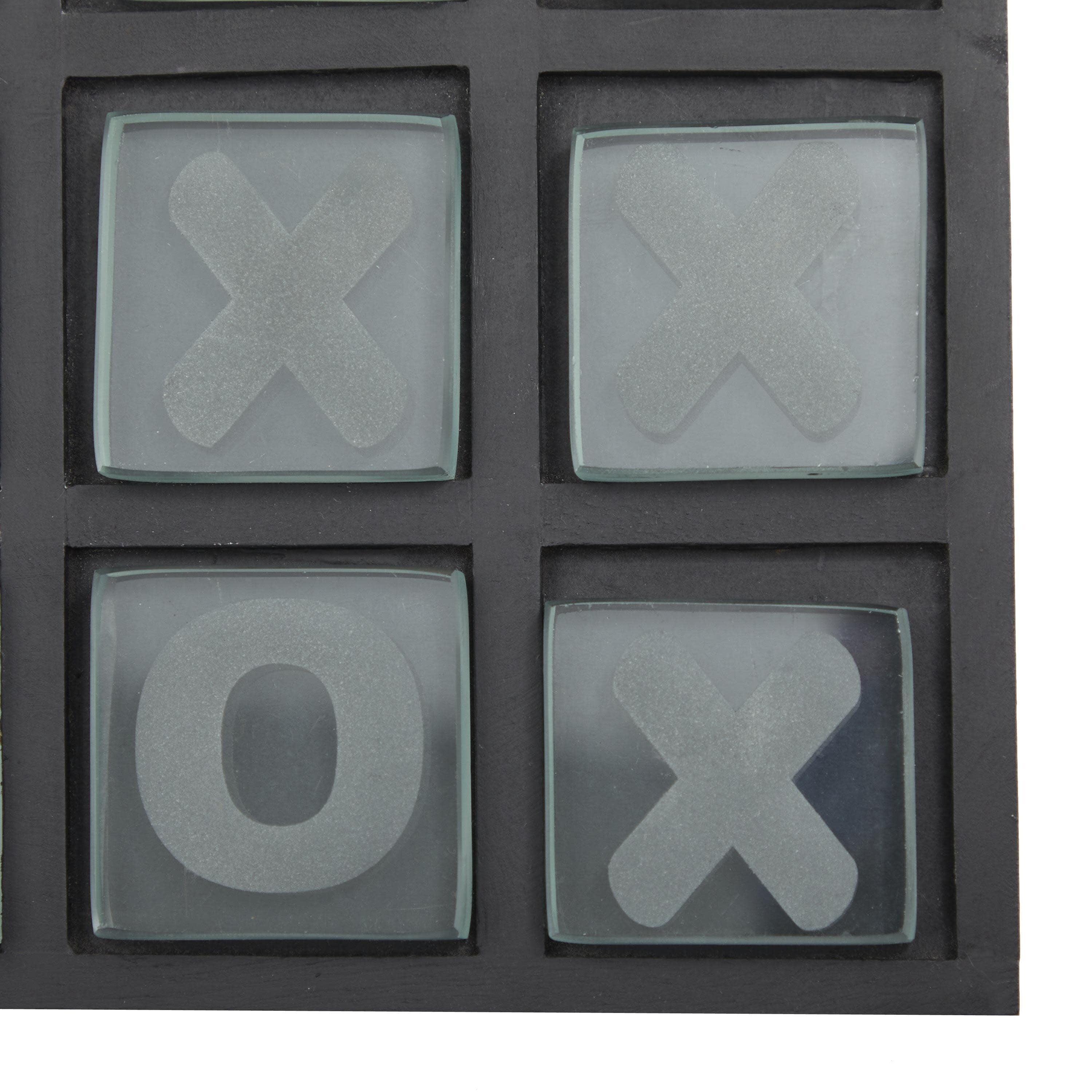 Wooden Tic Tac Toe Block Game Set with Steel or Light Wood Pieces - Black, Dark Brown, Gold - The Novogratz