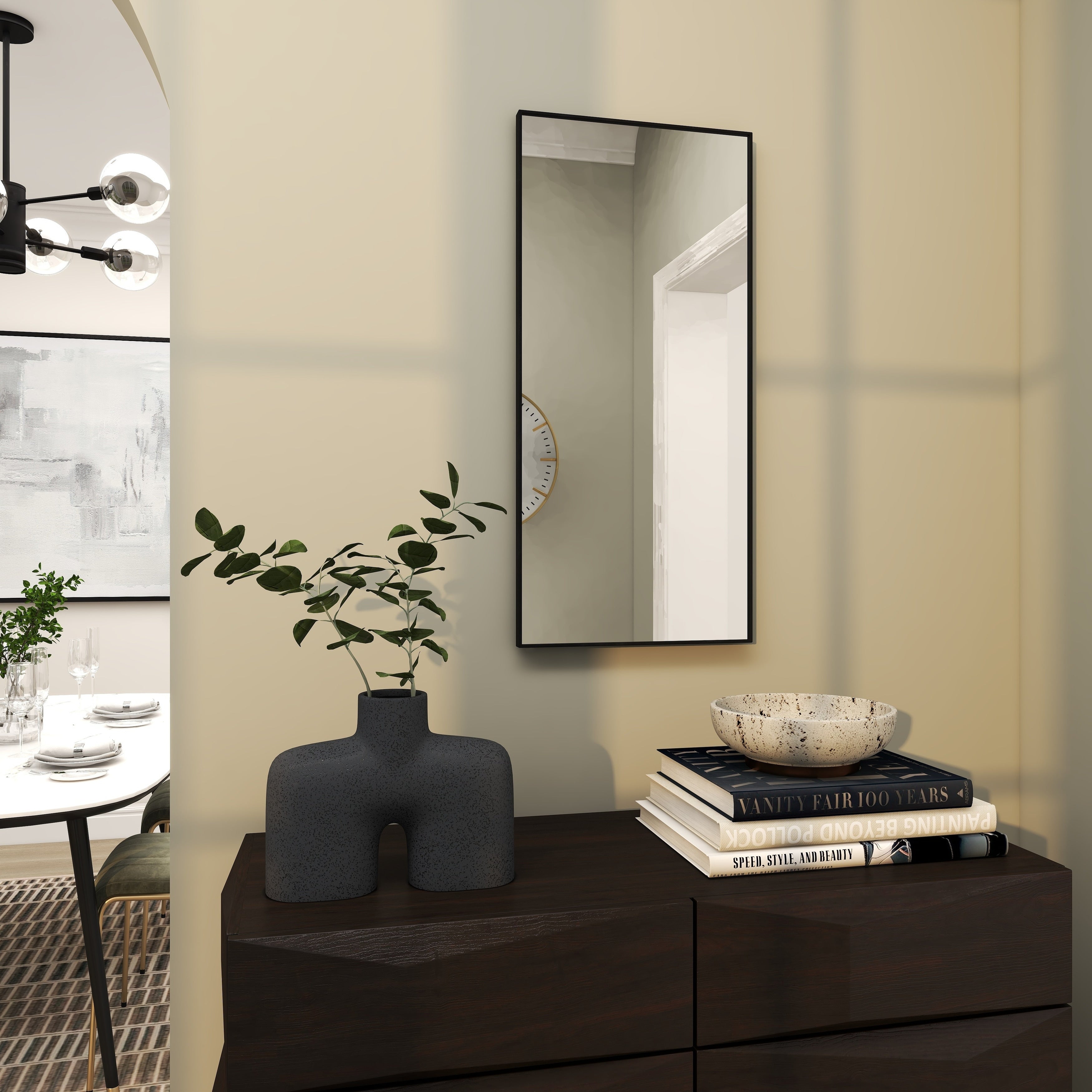 Wood Room Wall Mirror with Thin Minimalistic Frame - Black, White or Gold - Roche River Decor