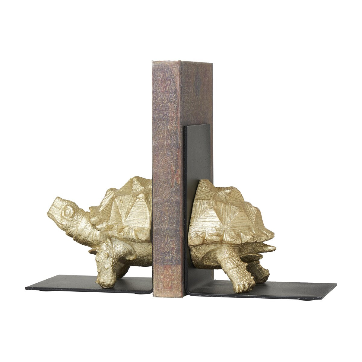 Polystone Turtle Decorative Bookends with Black Stands - Set of 2 Brass - CosmoLiving by Cosmopolitan