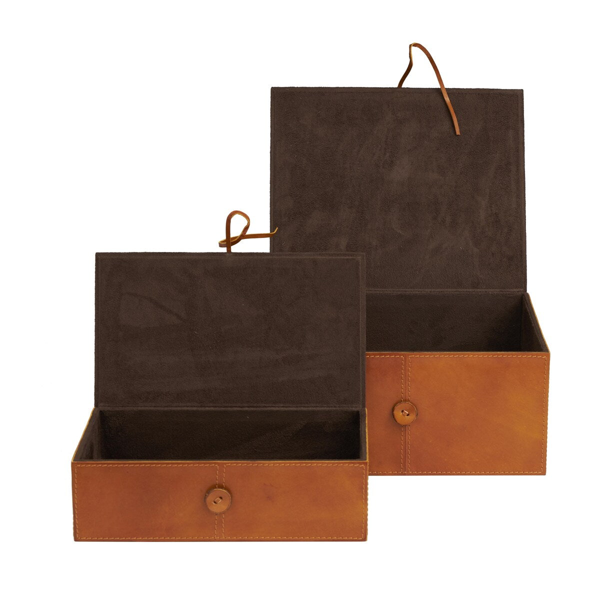 Leather Handmade Decorative Box with Hinged Lid - Set of 2 Gray, Brown or Dark Brown - Roche River Decor