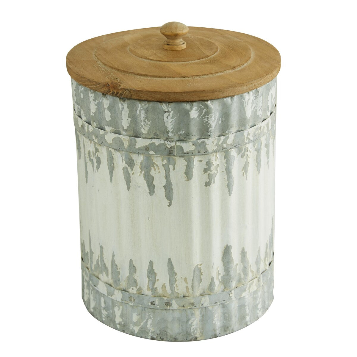 Metal Distressed Living Room Decorative Jars with Wood Lids - Set of 3 White - Roche River Decor