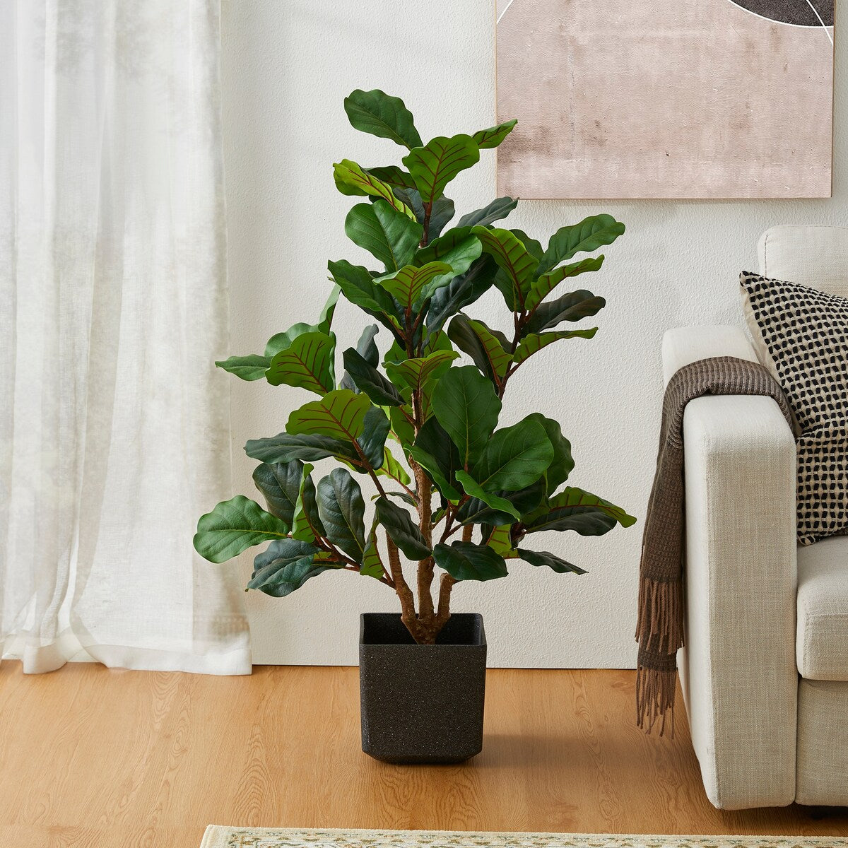 Glitzhome 3.5ft 41.25H Potted Real Touch Fiddle Leaf Fig Faux Tree - 23.5D x 41.25H