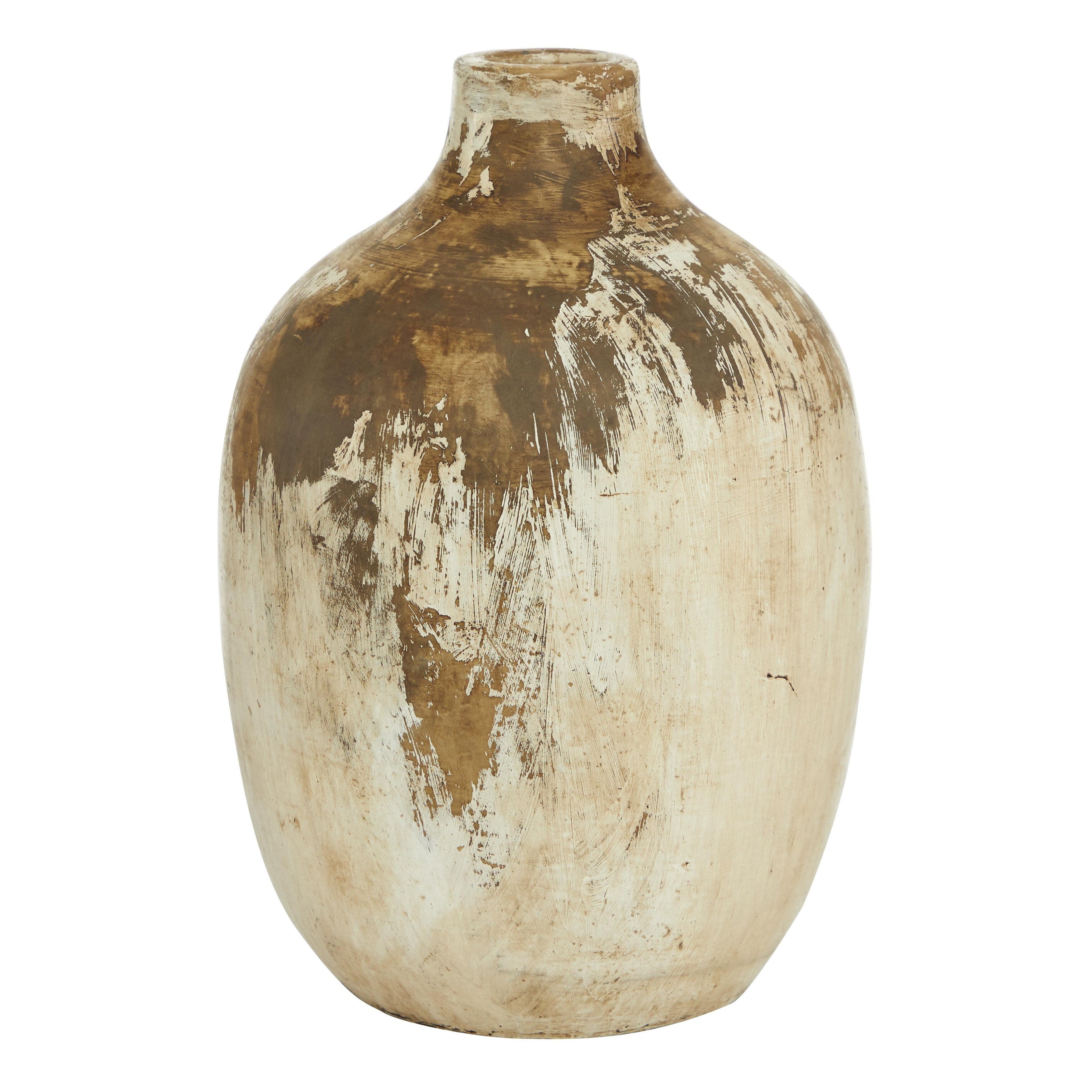 Ceramic Handmade Distressed Decorative Vase - Beige - Roche River Decor