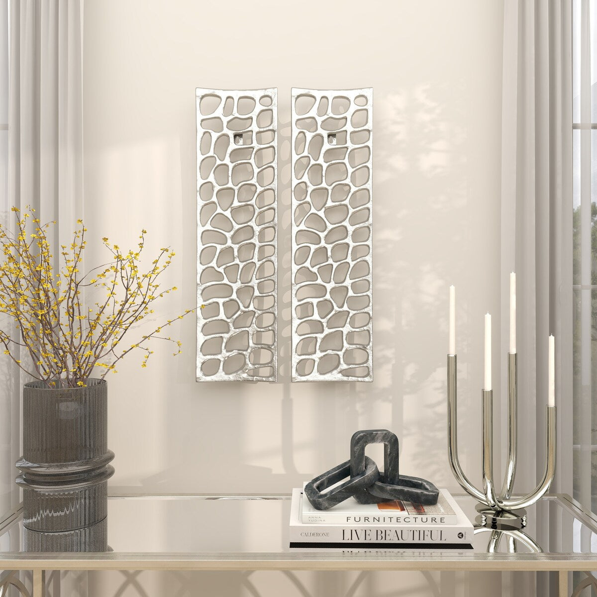 Aluminum Metal Abstract Cutouts Home Wall Decor - Set of 2 Silver - Roche River Decor