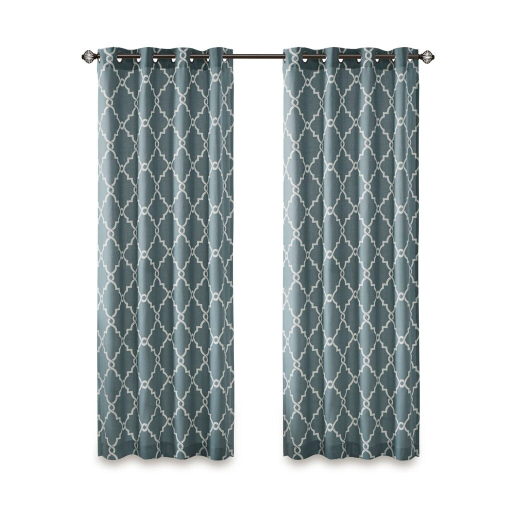 Cotton Blend Curtain Panel Pair, Scroll Geometric Print Grommet Curtain Panel Machine Washable - 63/84/95/108