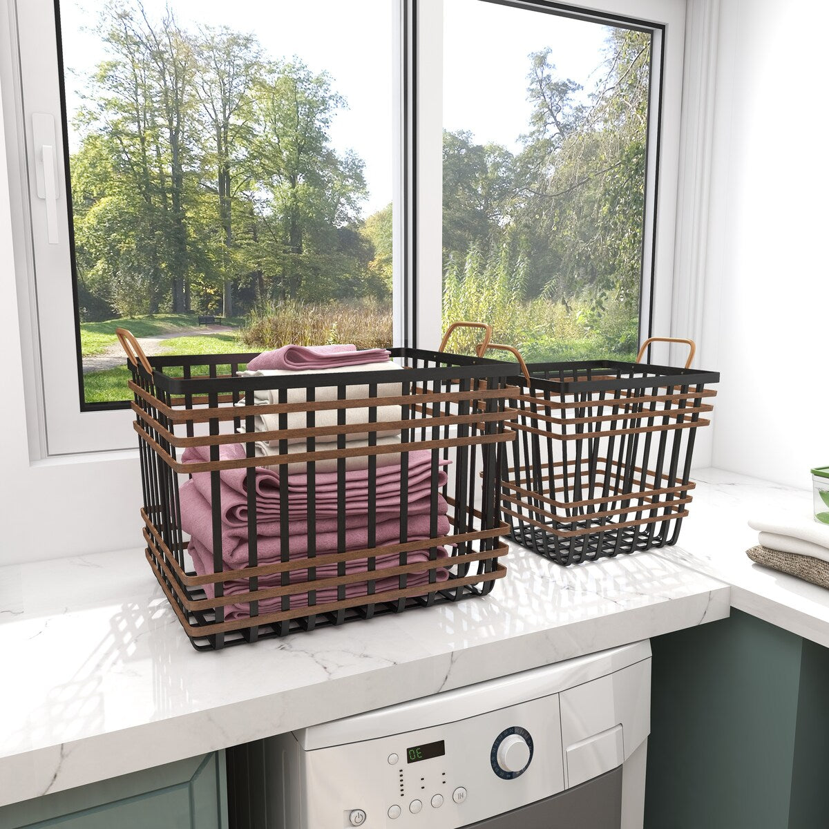 Seagrass Decorative and Functional Storage Basket with Handles - Set of 2 Black - Roche River Decor