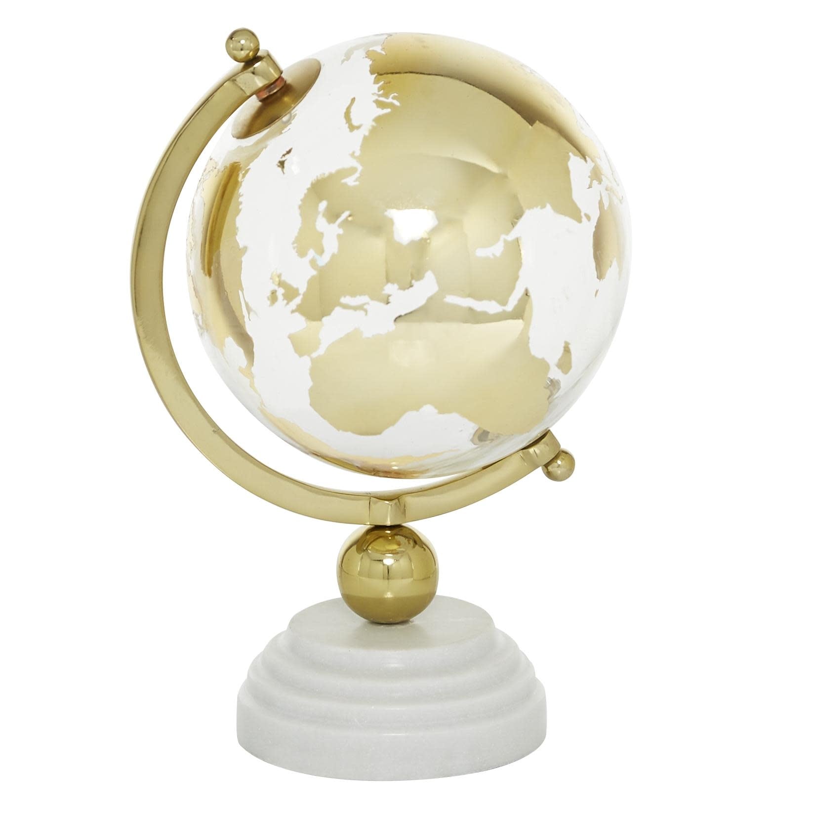 Marble Globe with Marble Base and Black, Tiered or White Base - Silver or Gold - Roche River Decor