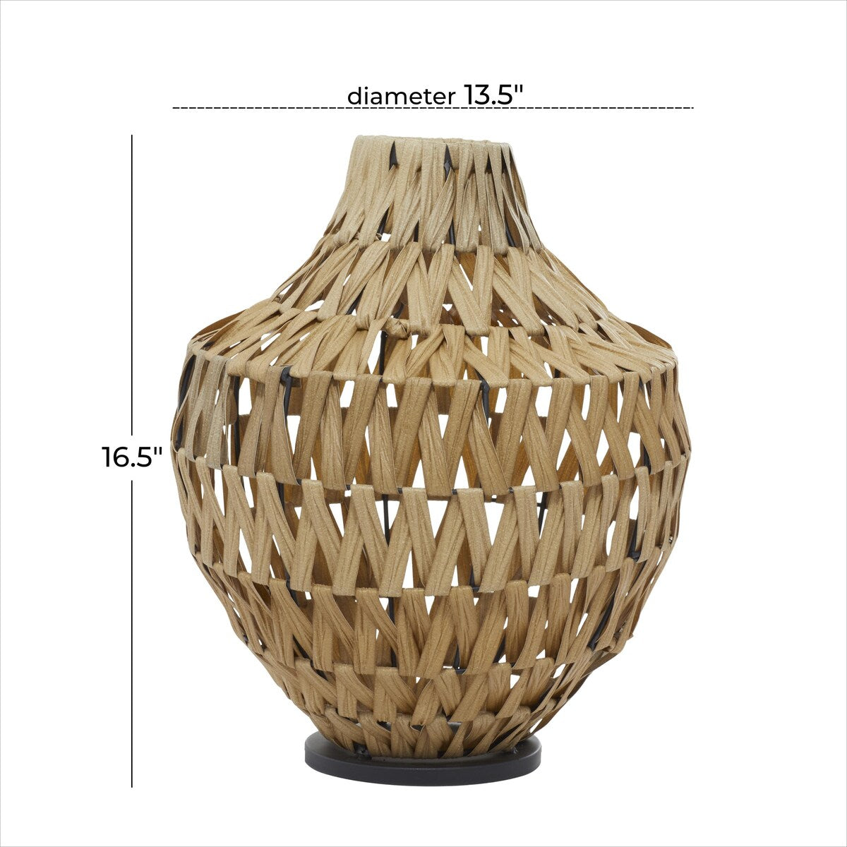 Plastic Rattan Handmade Woven Decorative Vase with Black Metal Base - Brown - Roche River Decor