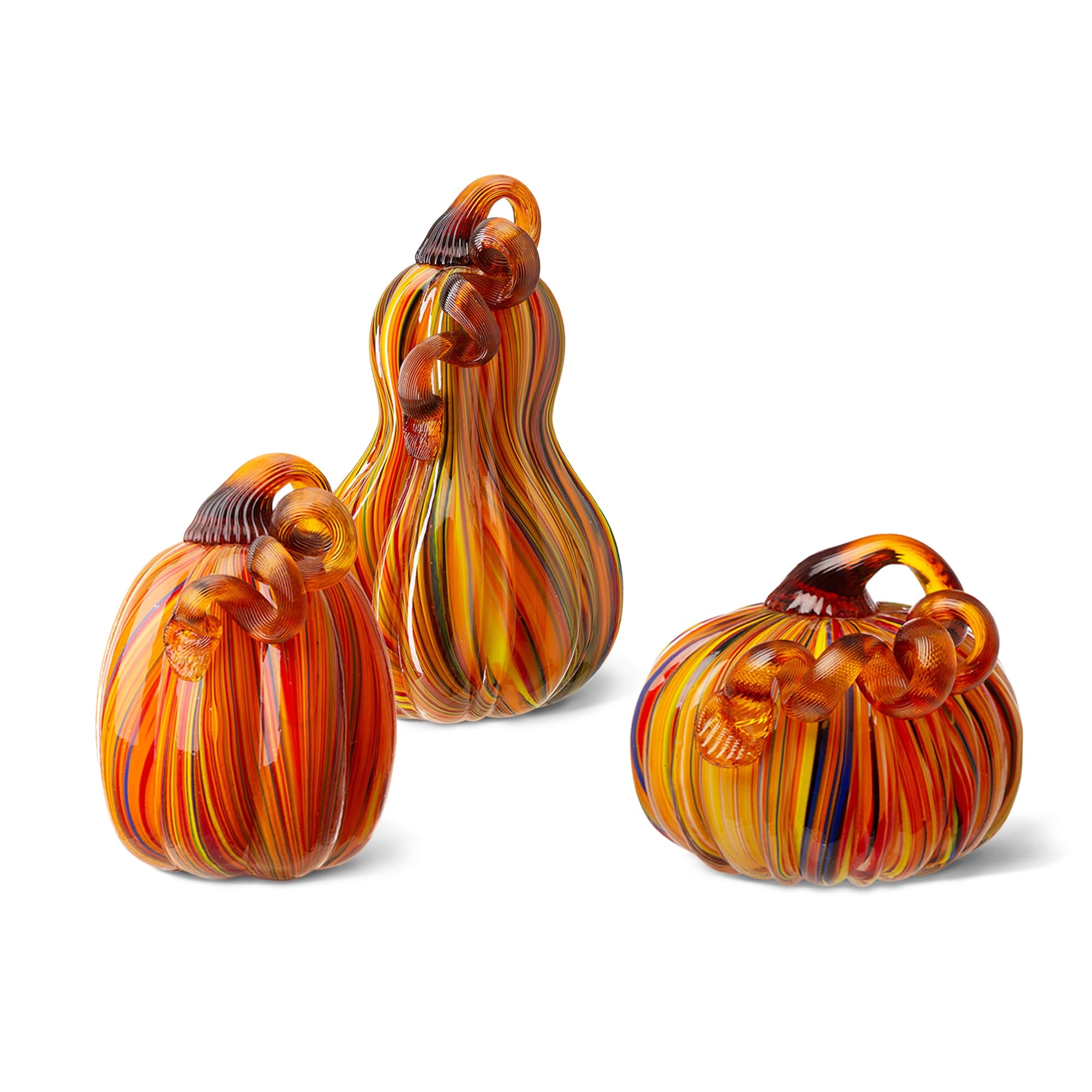 Glitzhome S/2 or S/3 Handblown Glass Pumpkins Thanksgiving Table Centerpiece Fall Harvest Gift Decor