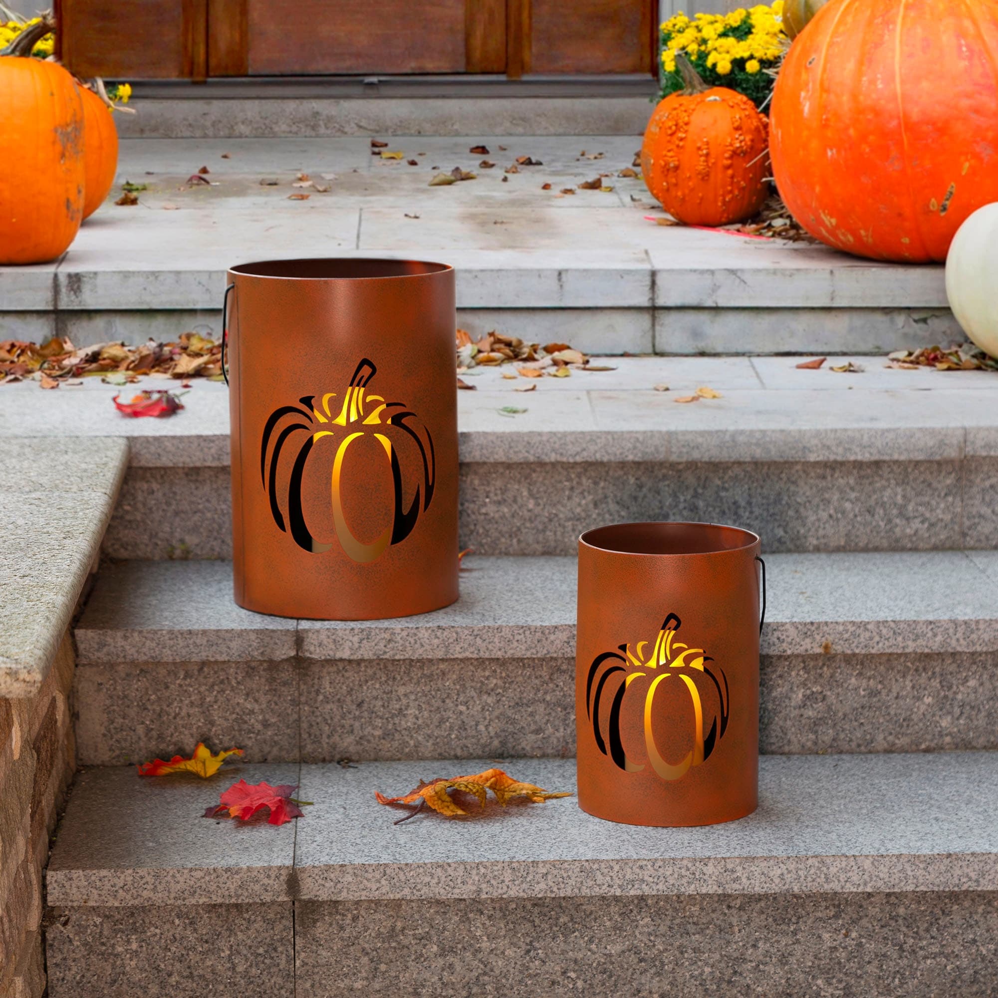 Glitzhome Set of 2 Halloween Metal Bucket Lanterns