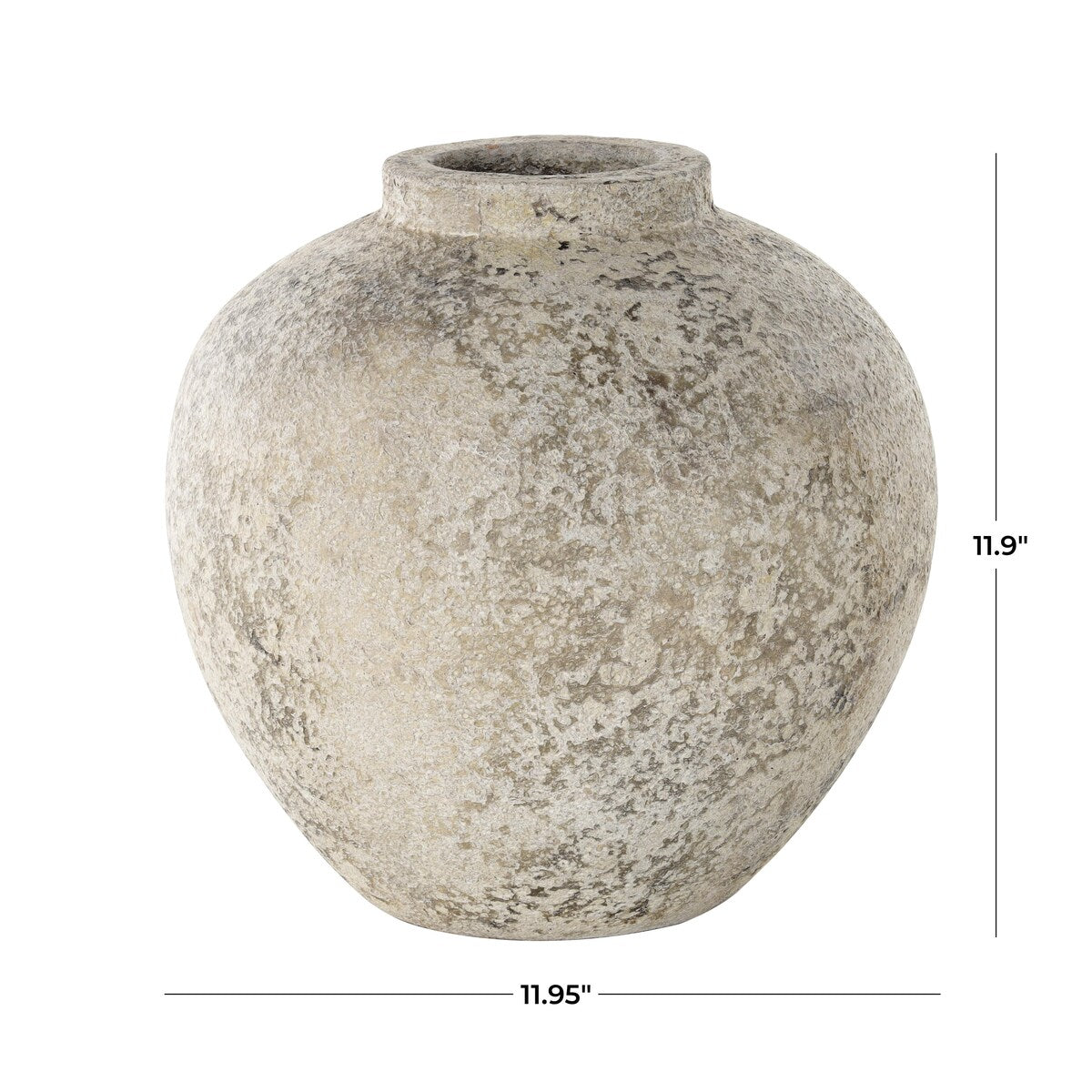 Ceramic Handmade Antique Style Round Decorative Vase with Textured Distressing - Cream - Roche River Decor