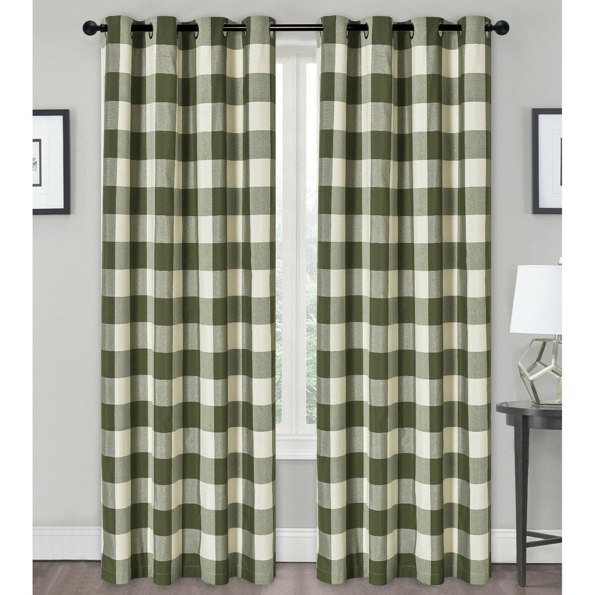 Kate Aurora Country Farmhouse Living Classic Buffalo Plaid Checkered Grommet Top Curtains - 52 in. W x 84 in.