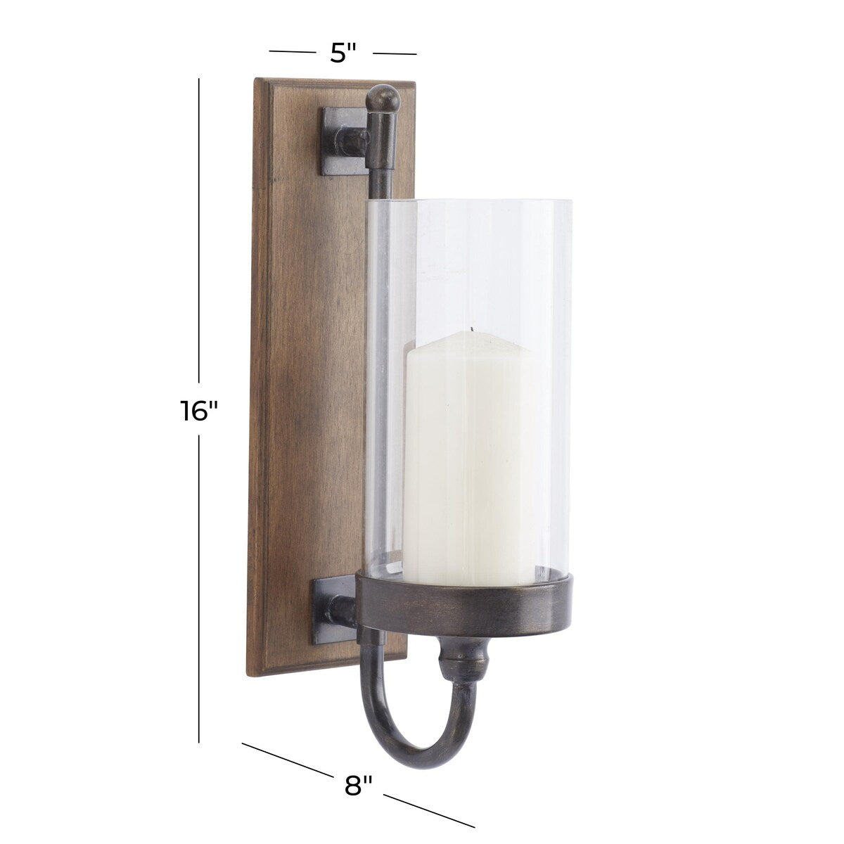 Wood Wall Sconce with Glass Holder - Brown - Roche River Decor