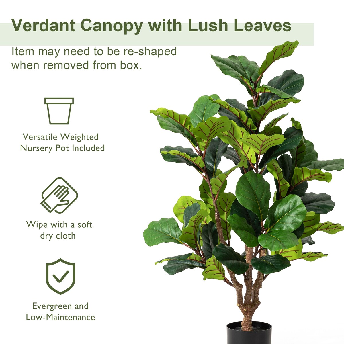 Glitzhome 3.5ft 41.25H Potted Real Touch Fiddle Leaf Fig Faux Tree - 23.5D x 41.25H