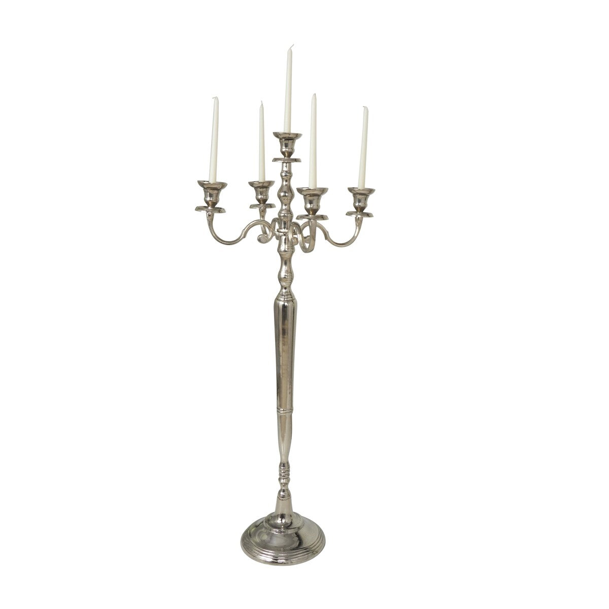 Aluminum Metal Tall Floor 5 Candle Candelabra - Gold or Silver - Roche River Decor