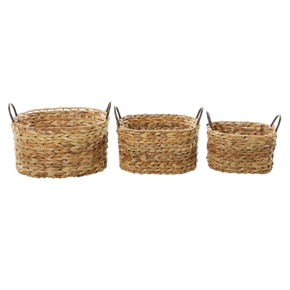 Metal Handmade Decorative and Functional Storage Basket with Metal Handles - Set of 3 Brown - Roche River Decor