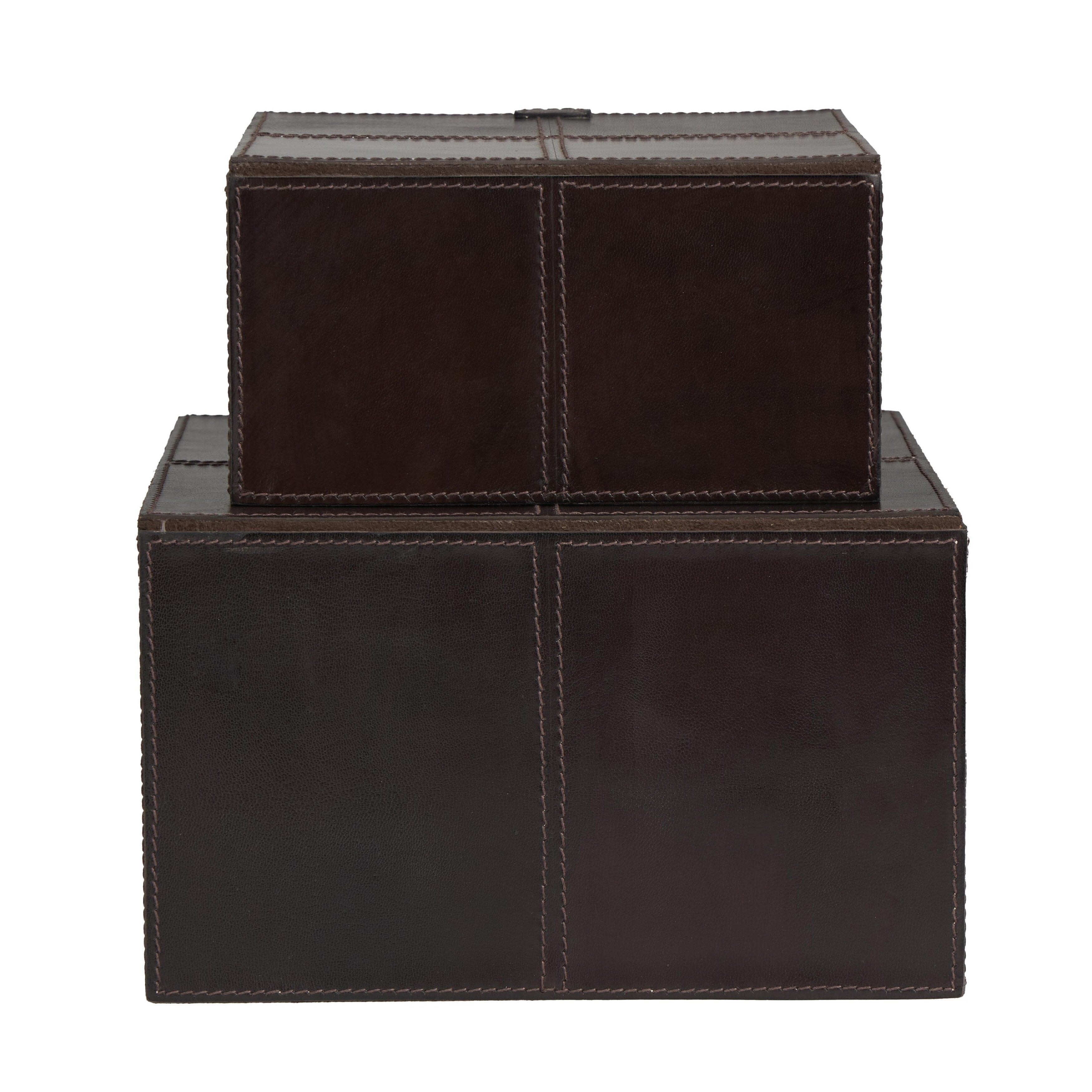 Leather Handmade Decorative Box with Hinged Lid - Set of 2 Gray, Brown or Dark Brown - Roche River Decor