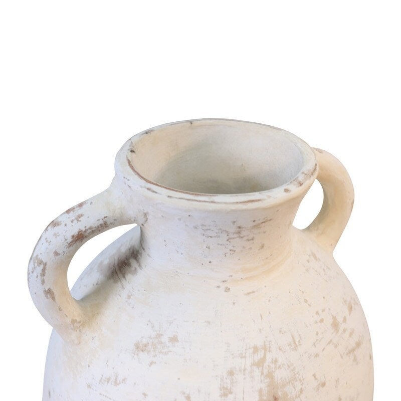 16 high terracota vase with two handles distressed white