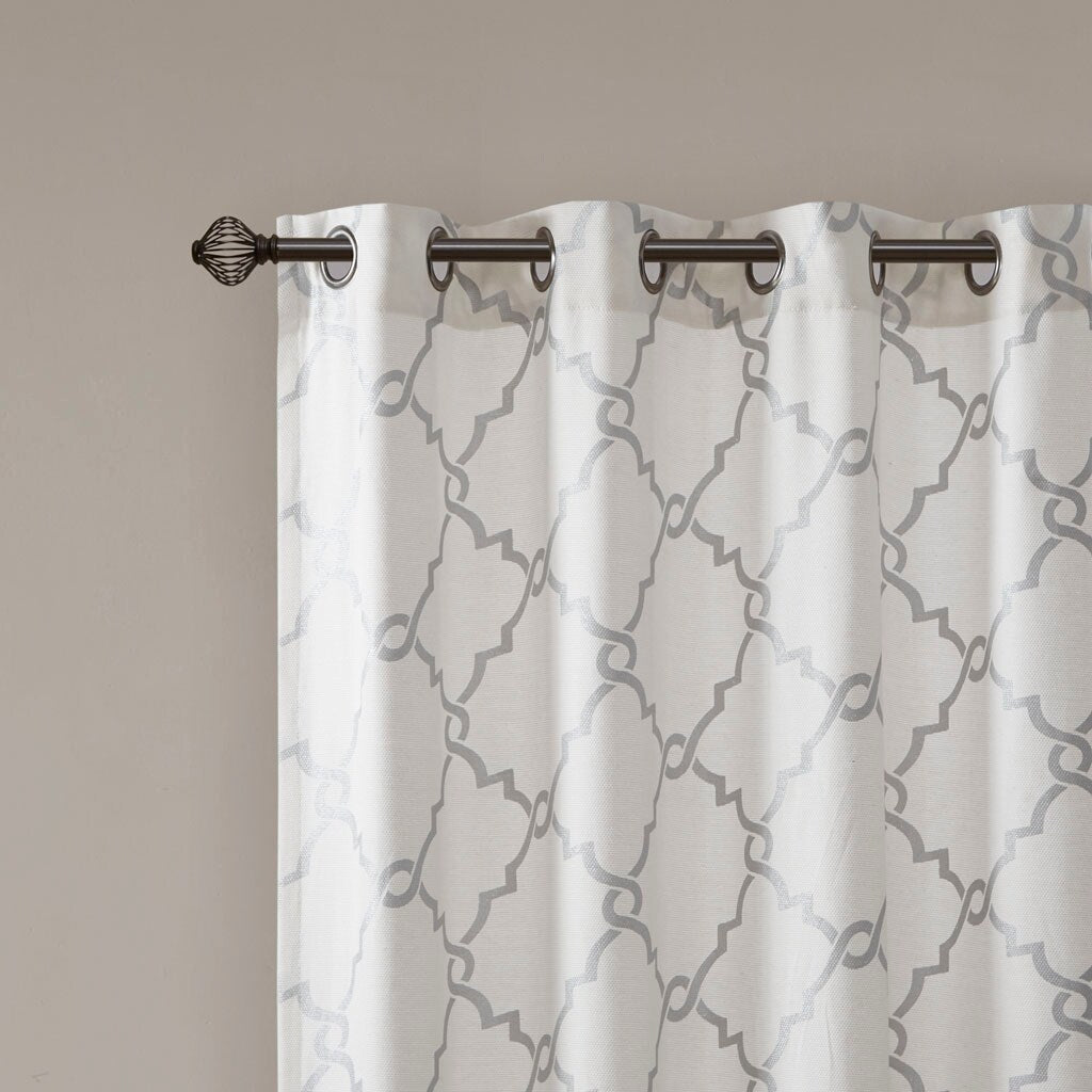 Cotton Blend Curtain Panel Pair, Scroll Geometric Print Grommet Curtain Panel Machine Washable - 63/84/95/108