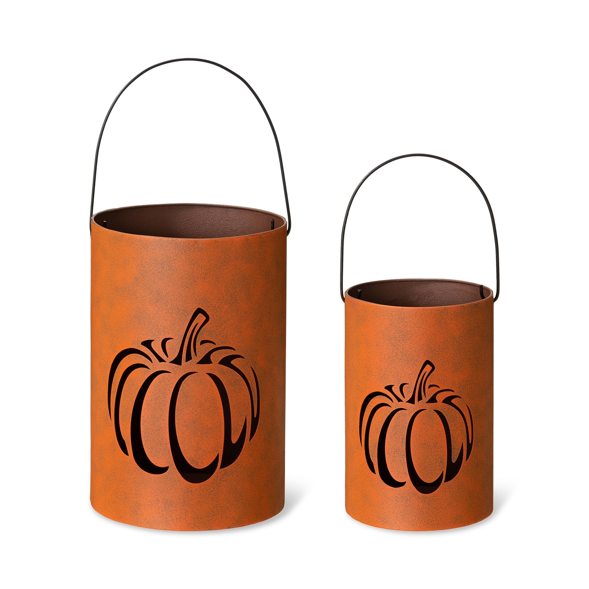 Glitzhome Set of 2 Halloween Metal Bucket Lanterns