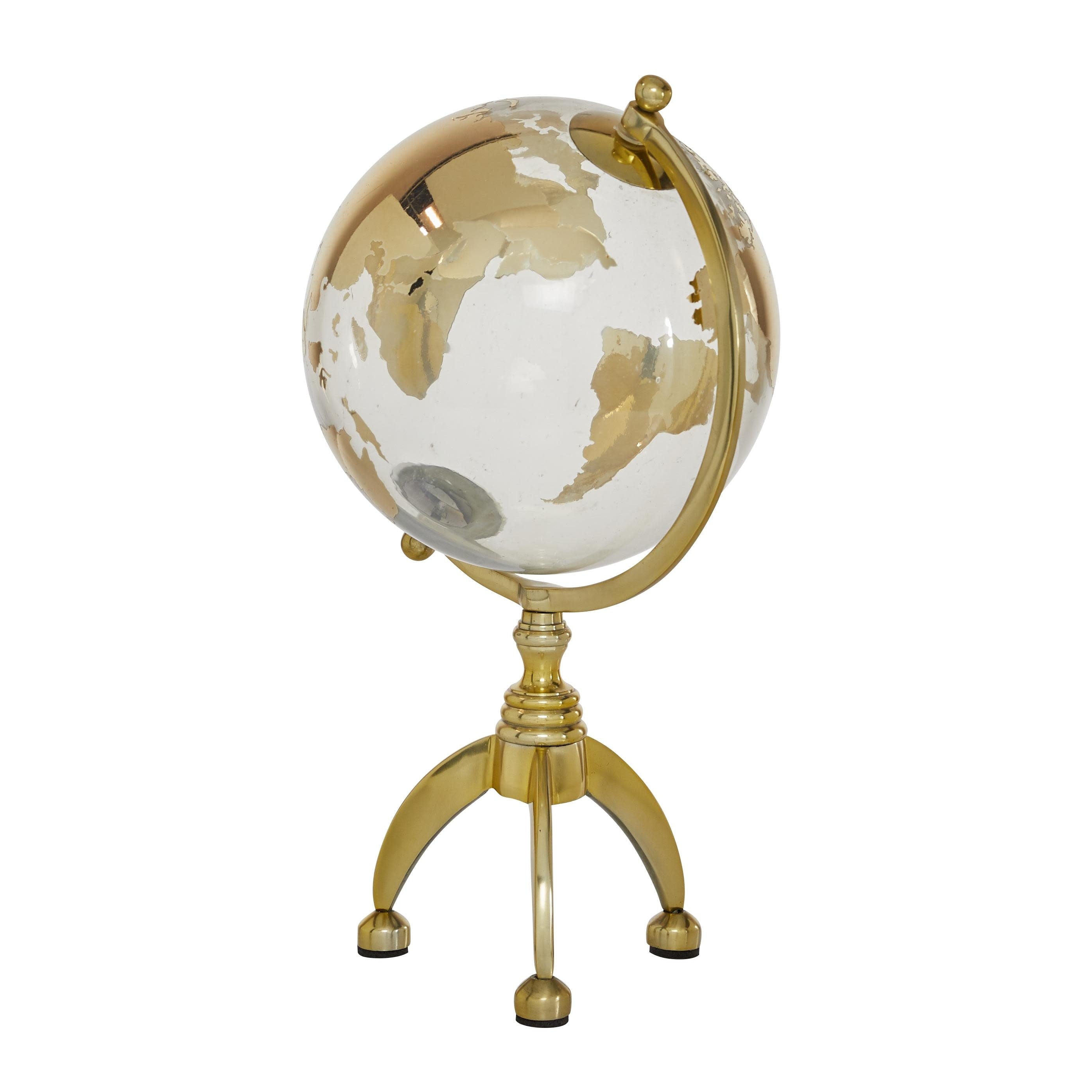 Aluminum Metal Globe with Tripod Base - Silver or Gold - Roche River Decor