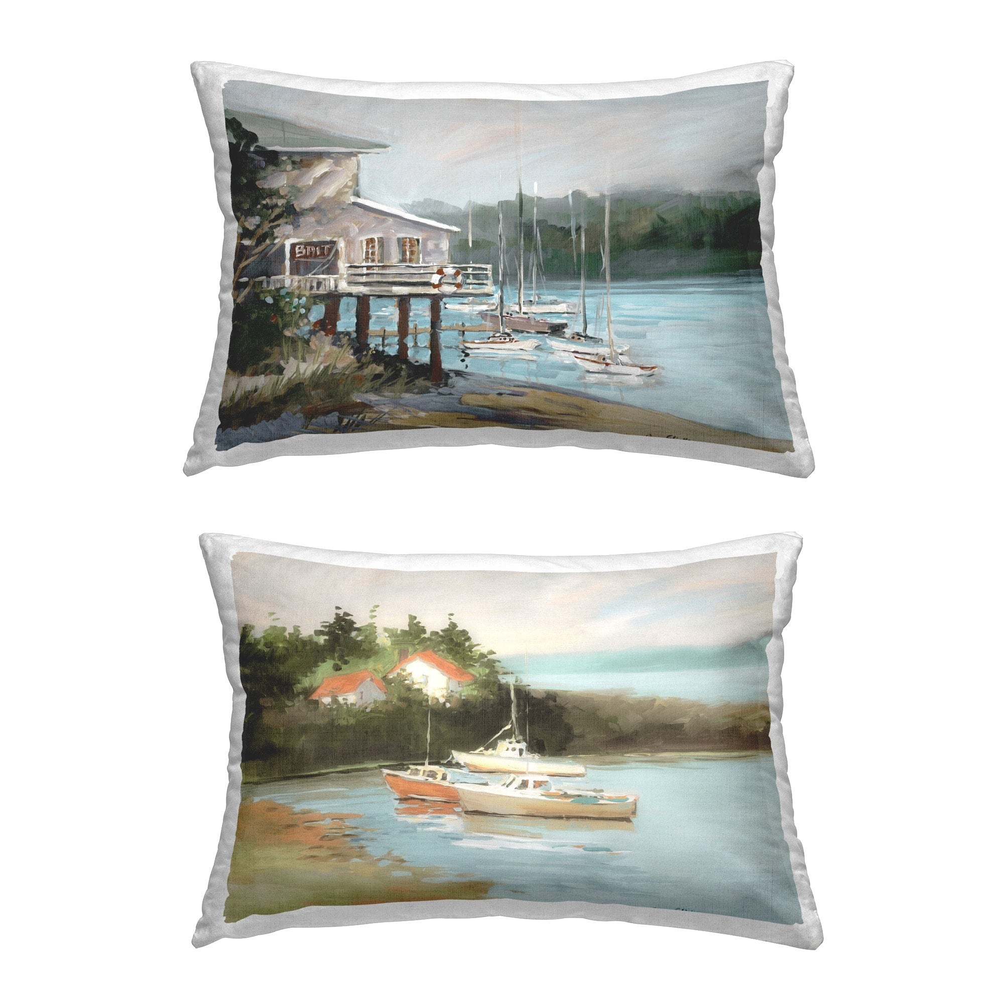 Stupell Boat Lakeshore Landscape Decorative Printed Throw Pillow Design by Jane Slivka (Set of 2)